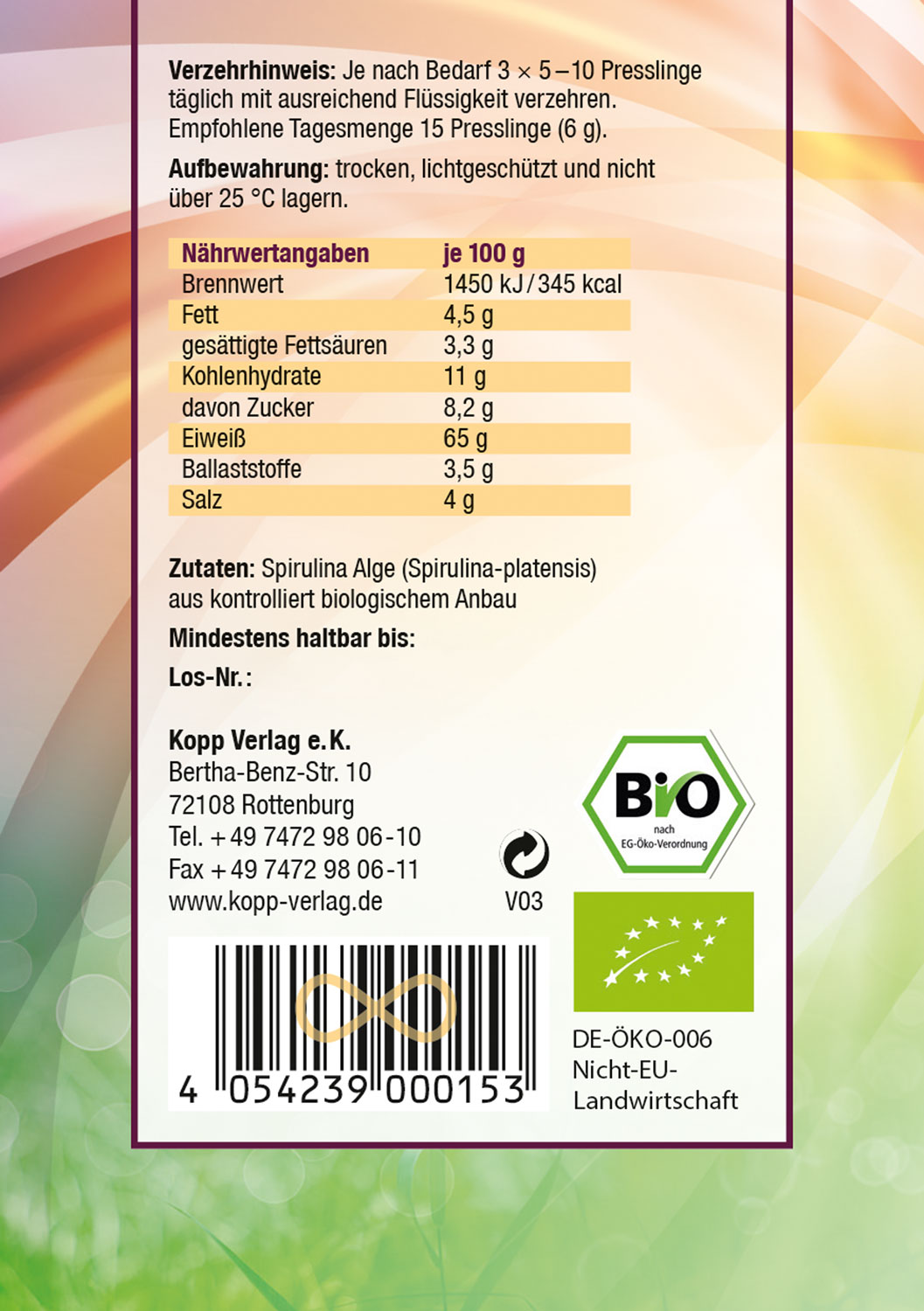Kopp Vital   Bio-Spirulina / 500 Presslinge02