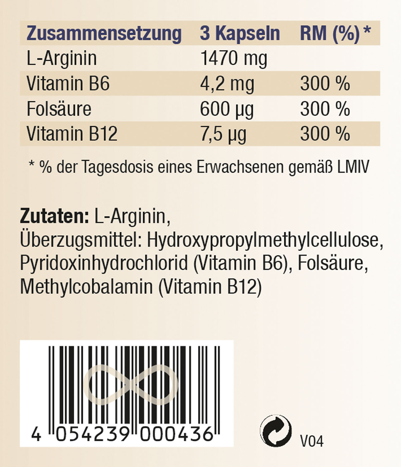 Kopp Vital   Arginin / 490 mg / 180 Kapseln02