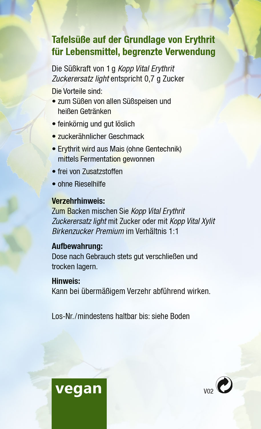 Kopp Vital   Erythrit Zuckerersatz light03