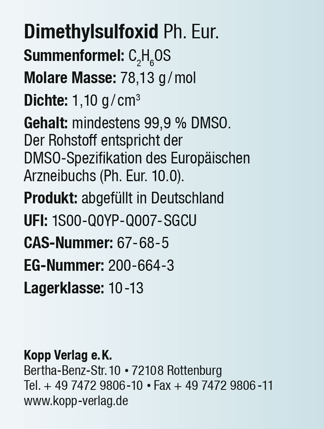 Kopp DMSO 99,9% Ph. Eur. Dimethylsulfoxid Pharma 1 Liter03