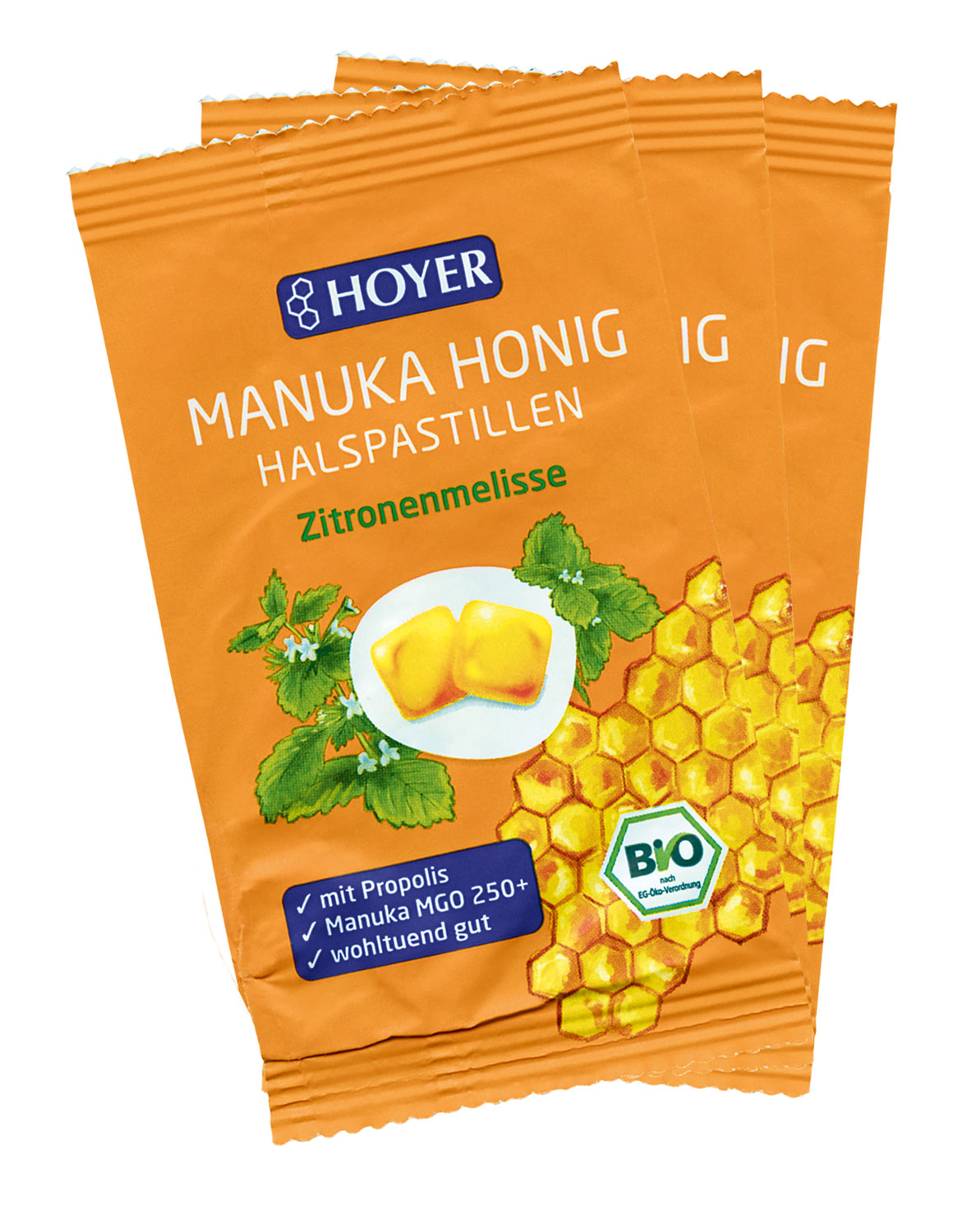  3er-Pack Bio-Manuka-Honig Halspastillen Zitronenmelisse