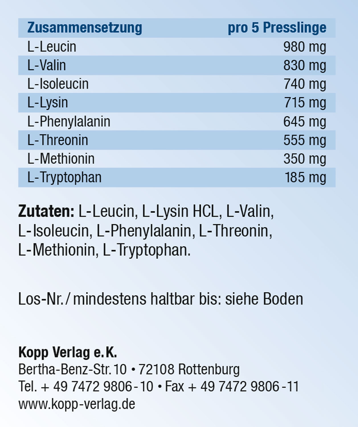 Kopp Vital   Amino opti-8 / Master Amino Acid Pattern (MAP) / 150 Presslinge 02