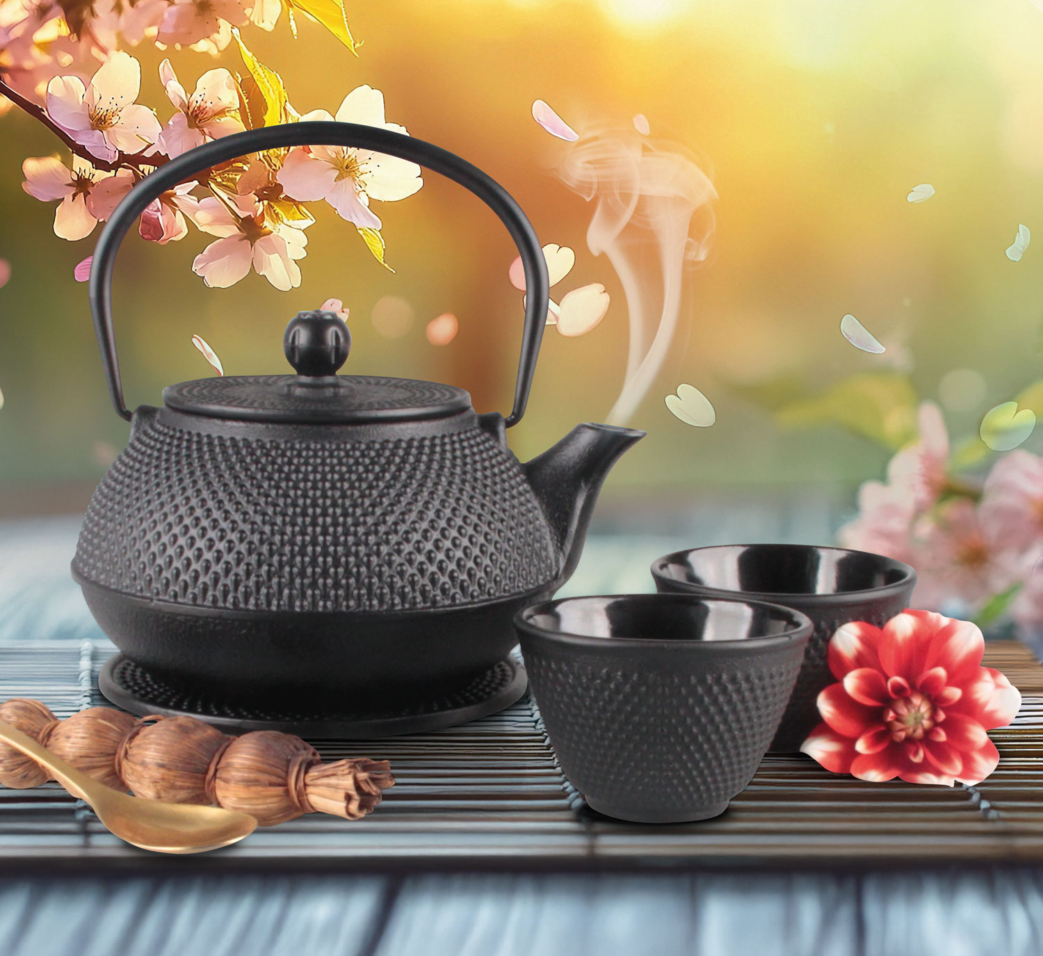  Gusseisen-Teekannen-Set 