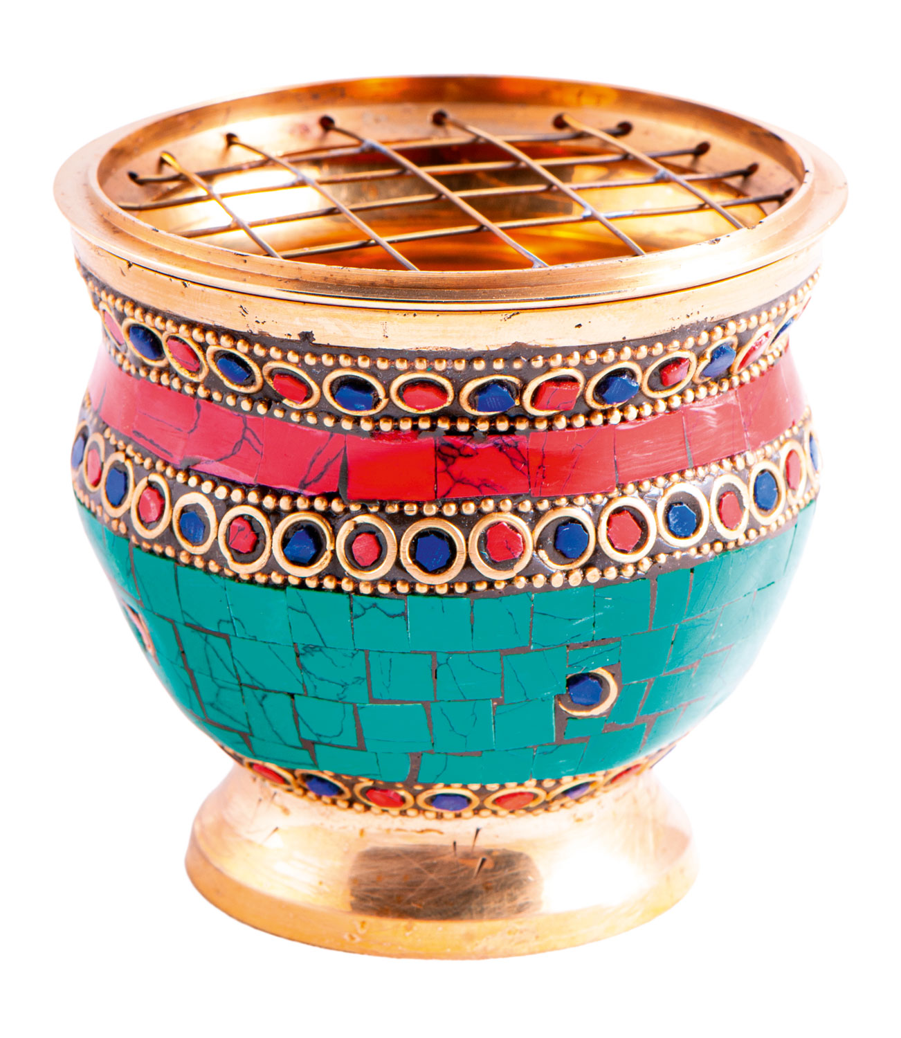 Ruchergef mit Netzeinsatz Messing mit Steinen