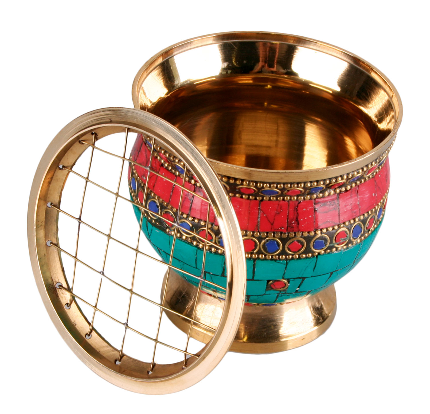 Ruchergef mit Netzeinsatz Messing mit Steinen01