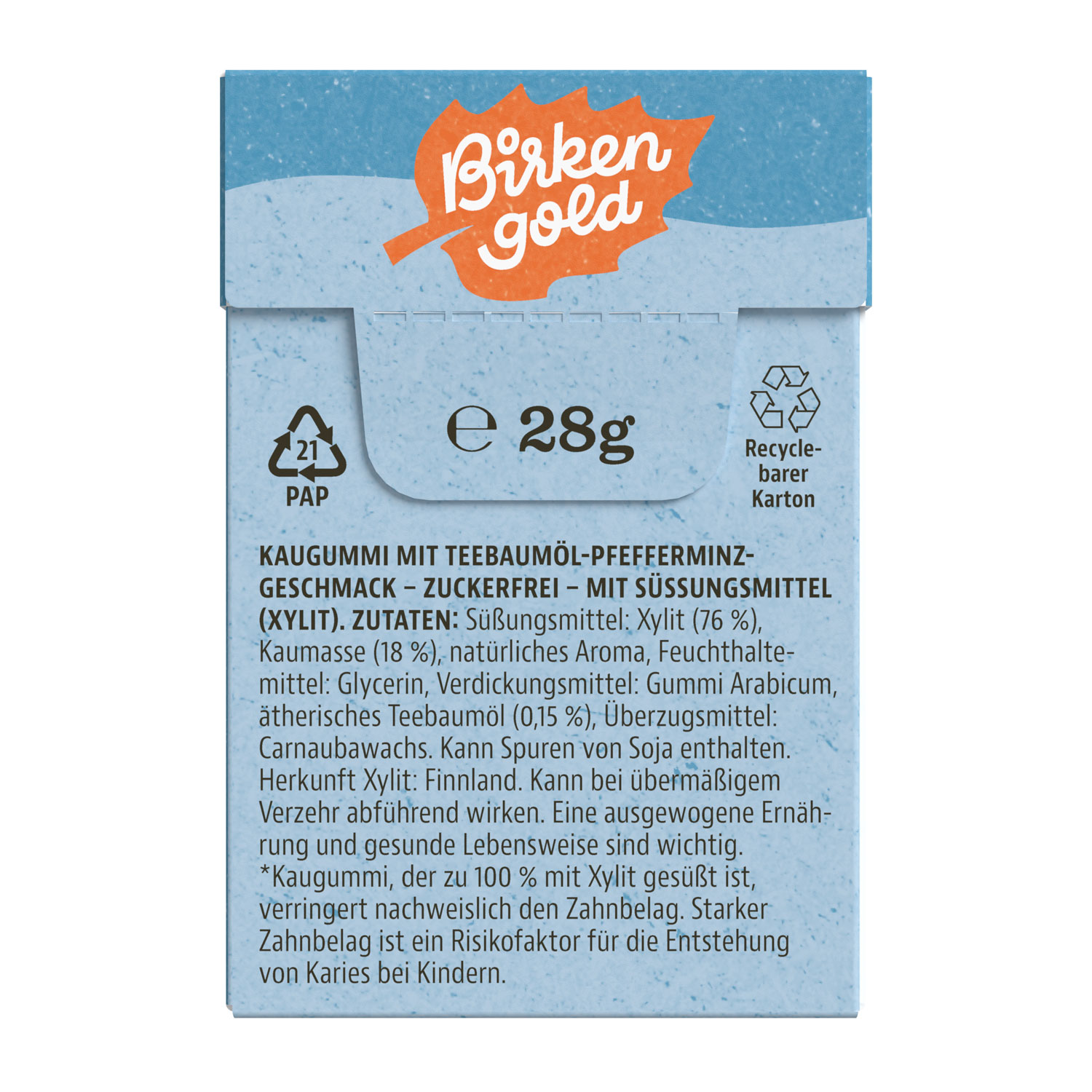 Birkengold   Xylit-Kaugummi Teebauml-Minze01