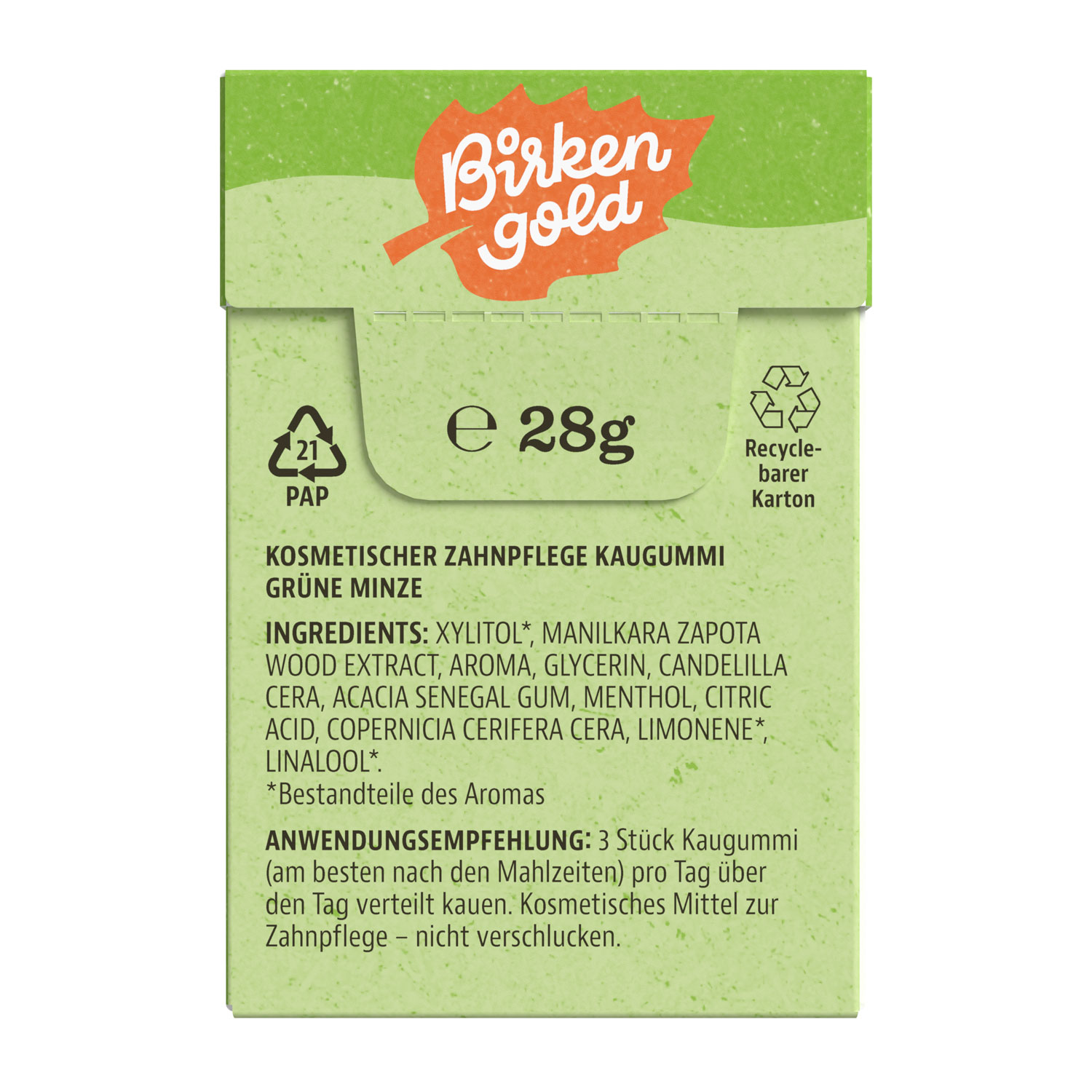 Birkengold   Xylit-Kaugummi Grne Minze01