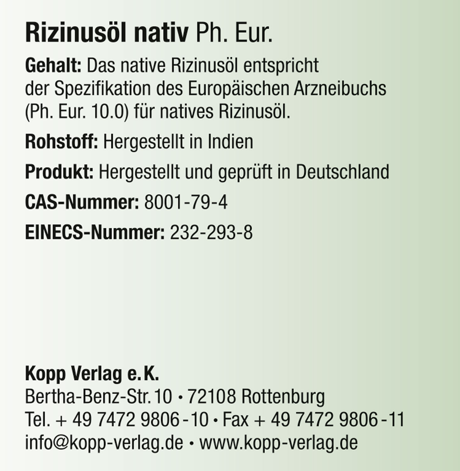 Kopp Vital  Rizinusl nativ Ph. Eur. - 250 ml - Wie neu04
