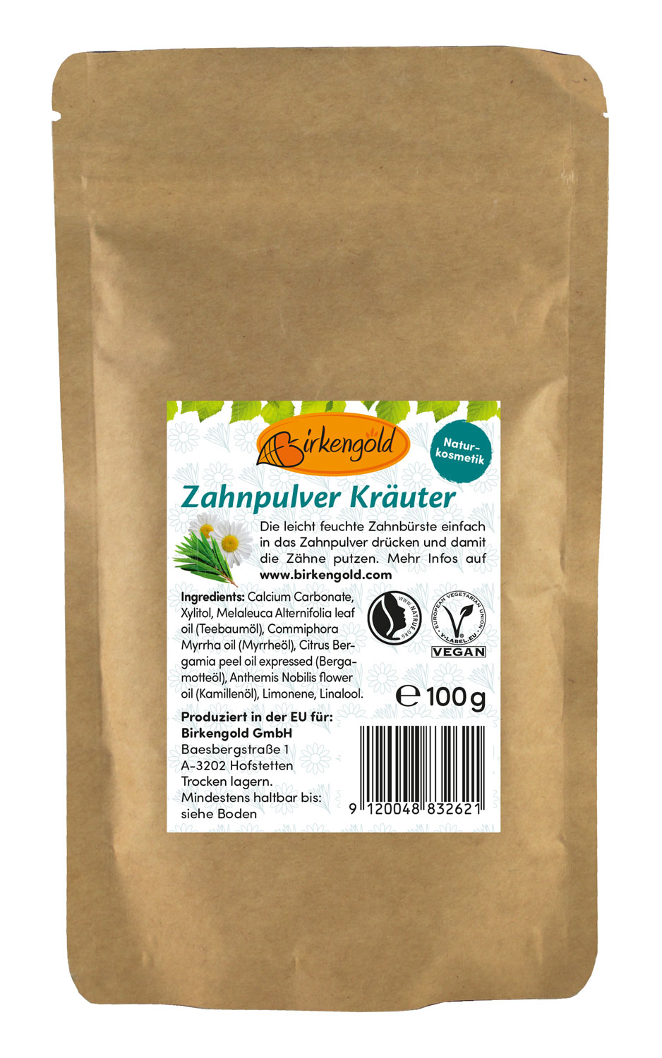Birkengold ®  Zahnpulver Kruter Nachfllbeutel