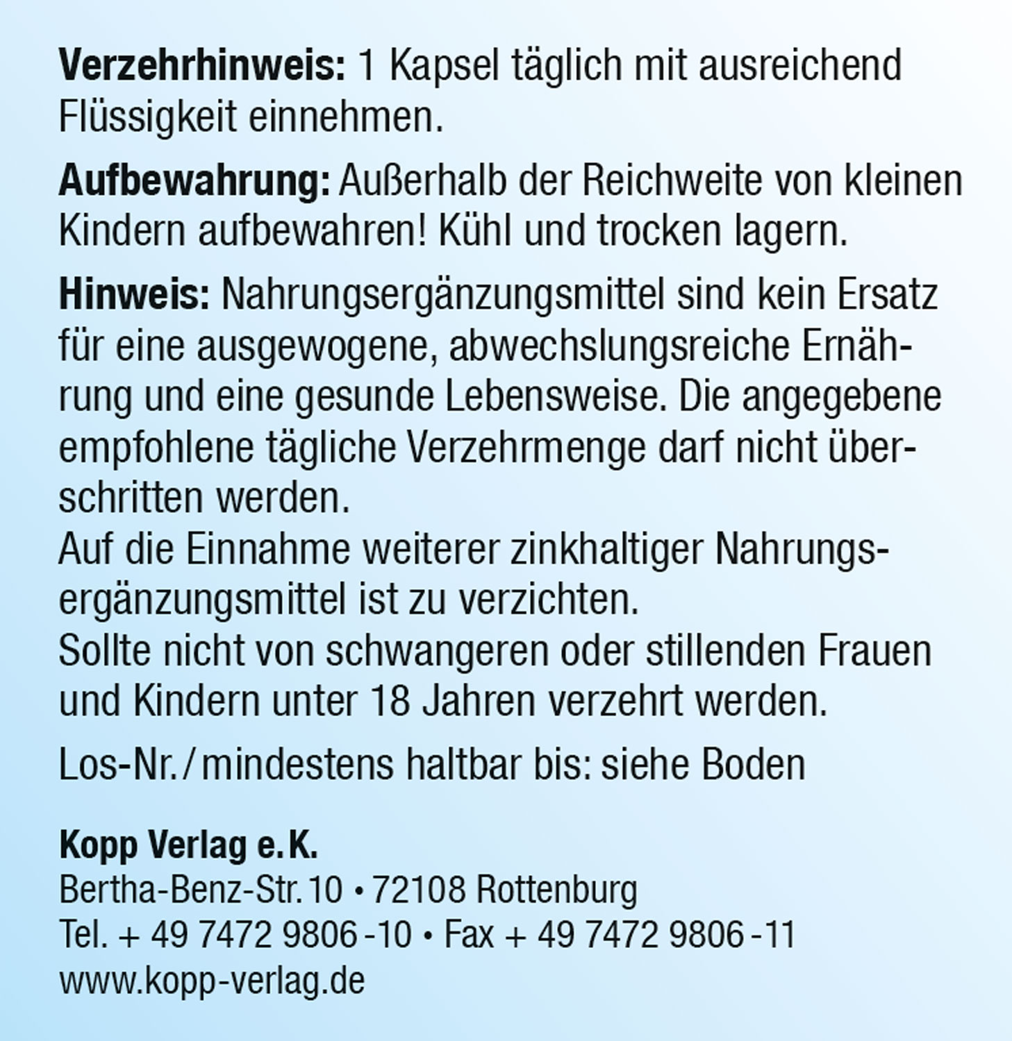 Kopp Vital   Zink Dual Plus / 25 mg / 120 Kapseln03