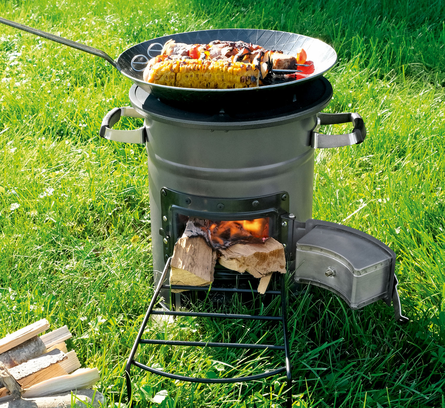 Raketenofen fr Dutch Oven, Gusspfanne, Gusstopf oder Grill / mit Gusseiserner Kochplatte