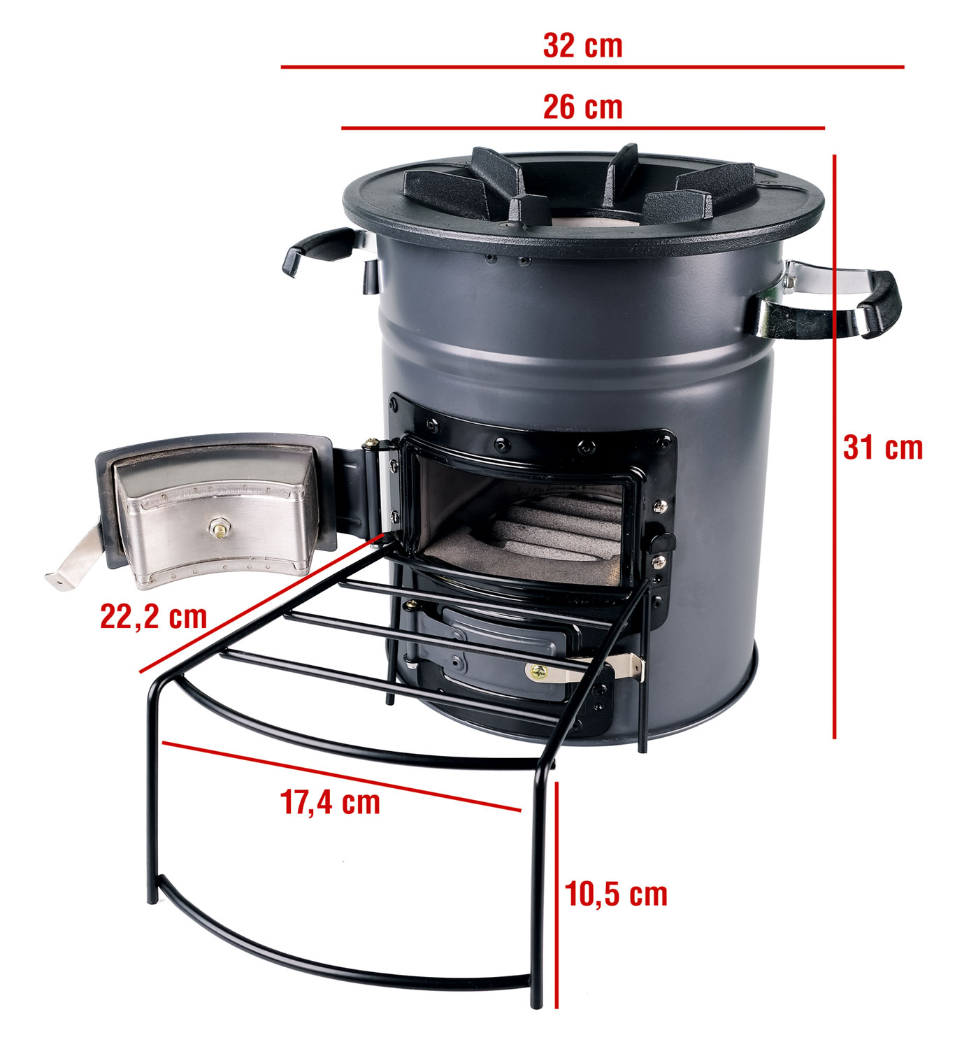 Raketenofen fr Dutch Oven, Gusspfanne, Gusstopf oder Grill / mit Gusseiserner Kochplatte01