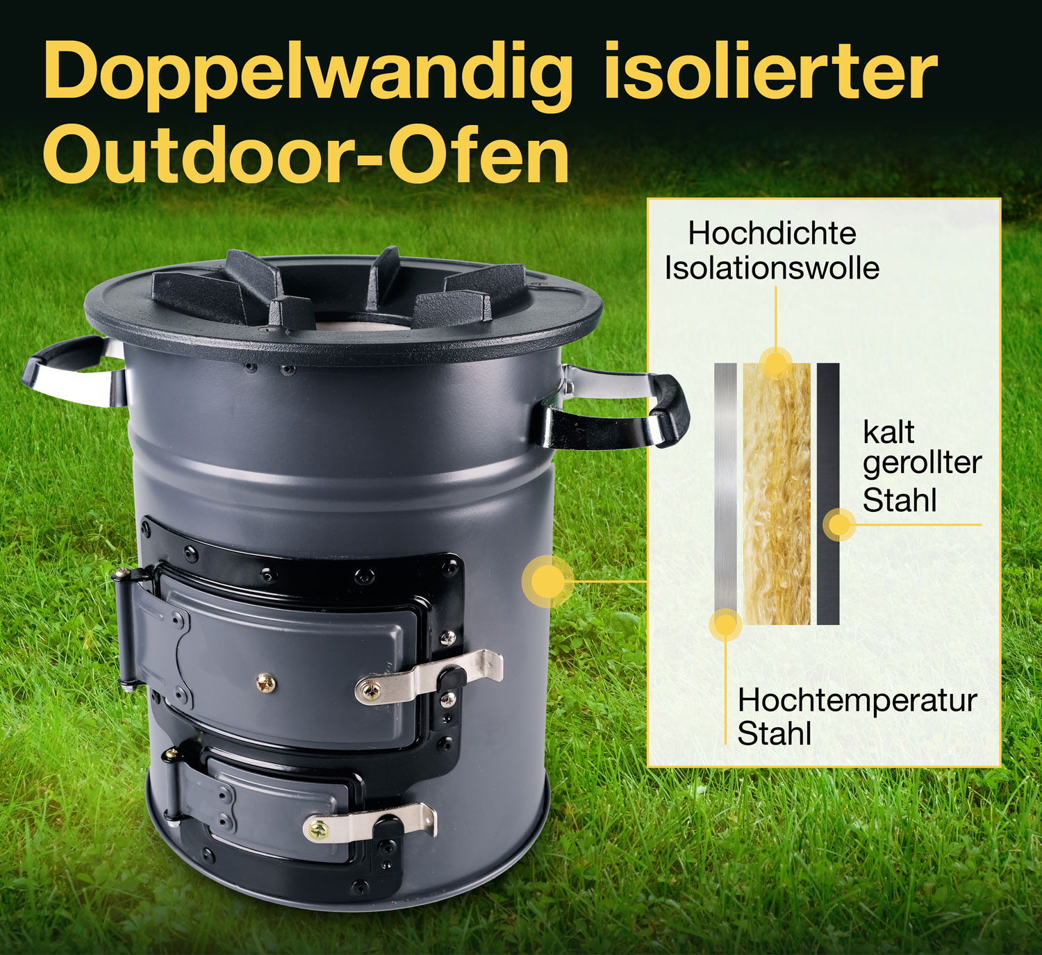 Raketenofen fr Dutch Oven, Gusspfanne, Gusstopf oder Grill / mit Gusseiserner Kochplatte06