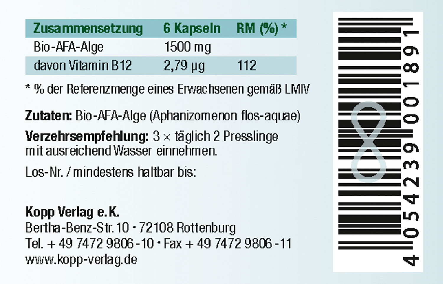 Kopp Vital   Bio-AFA-Algen / 250 mg / 120 Presslinge03