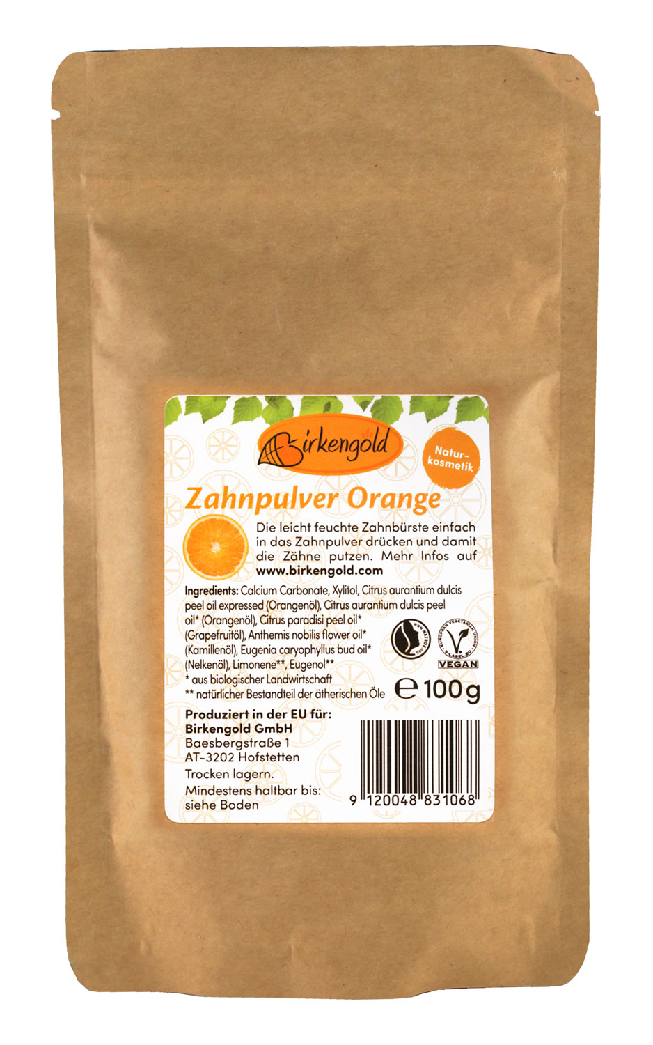 Birkengold ®  Zahnpulver Orange Nachfllbeutel