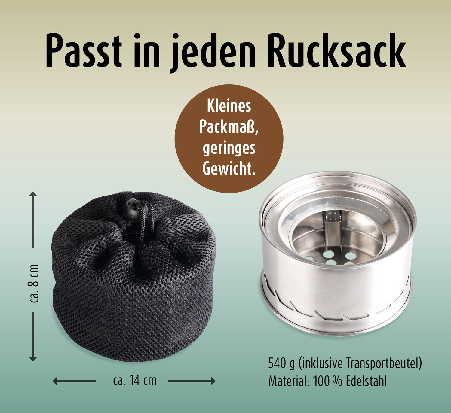 Outdoorkocher/-Ofen Edelstahl / Allesbrenner / Klappbar / Effizient / Langlebig / Festbrennstoffe / Sekundrverbrennung01