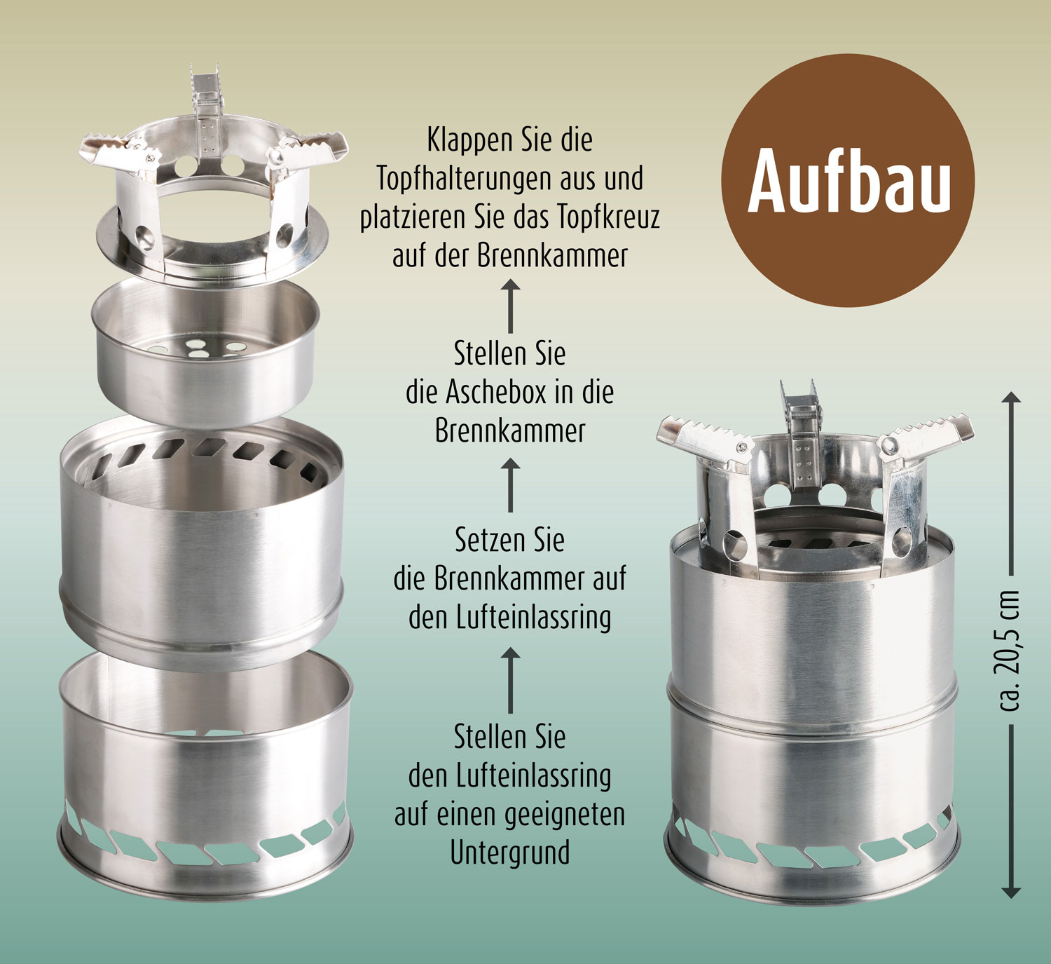Outdoorkocher/-Ofen Edelstahl / Allesbrenner / Klappbar / Effizient / Langlebig / Festbrennstoffe / Sekundrverbrennung02