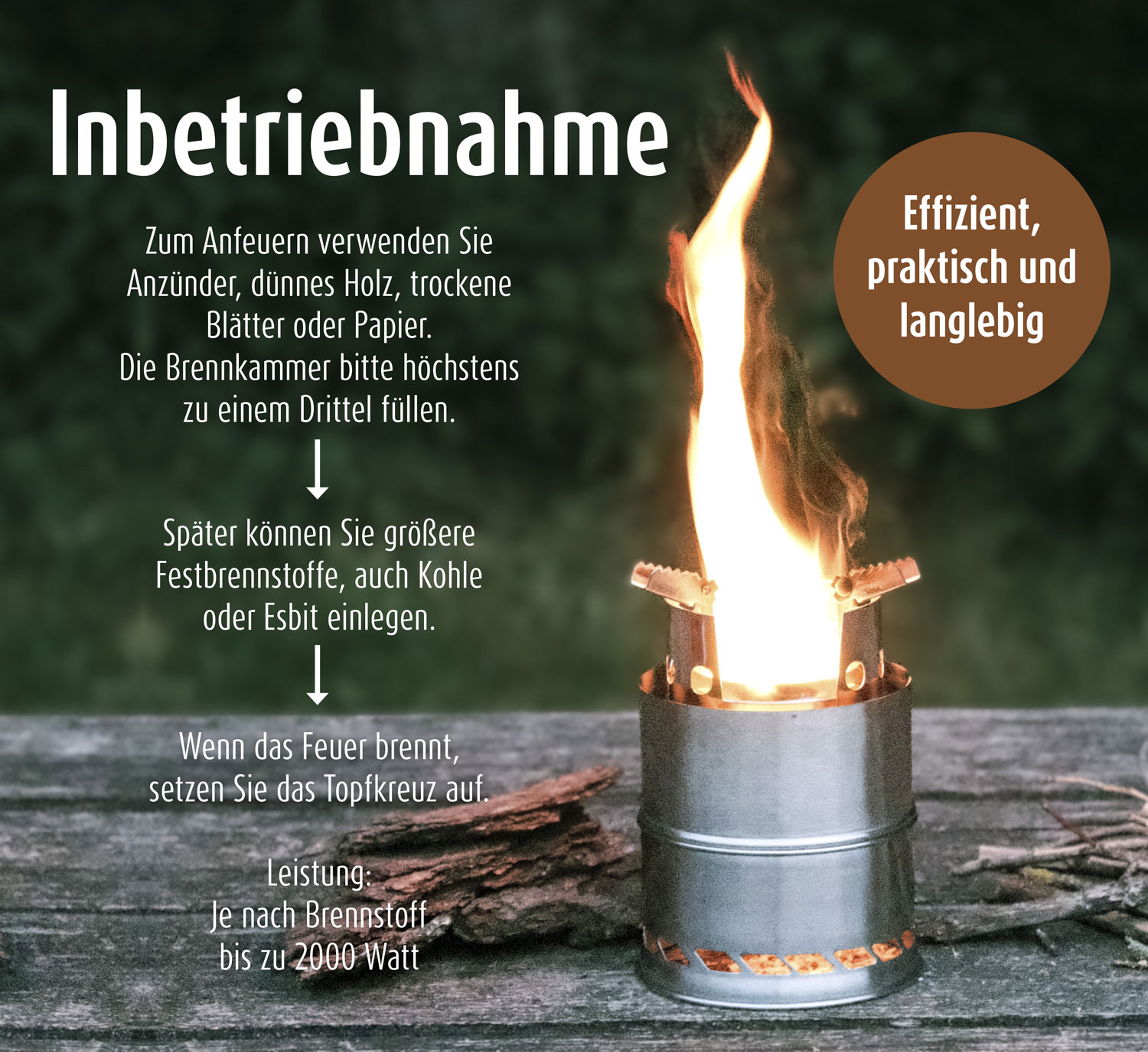 Outdoorkocher/-Ofen Edelstahl / Allesbrenner / Klappbar / Effizient / Langlebig / Festbrennstoffe / Sekundrverbrennung03