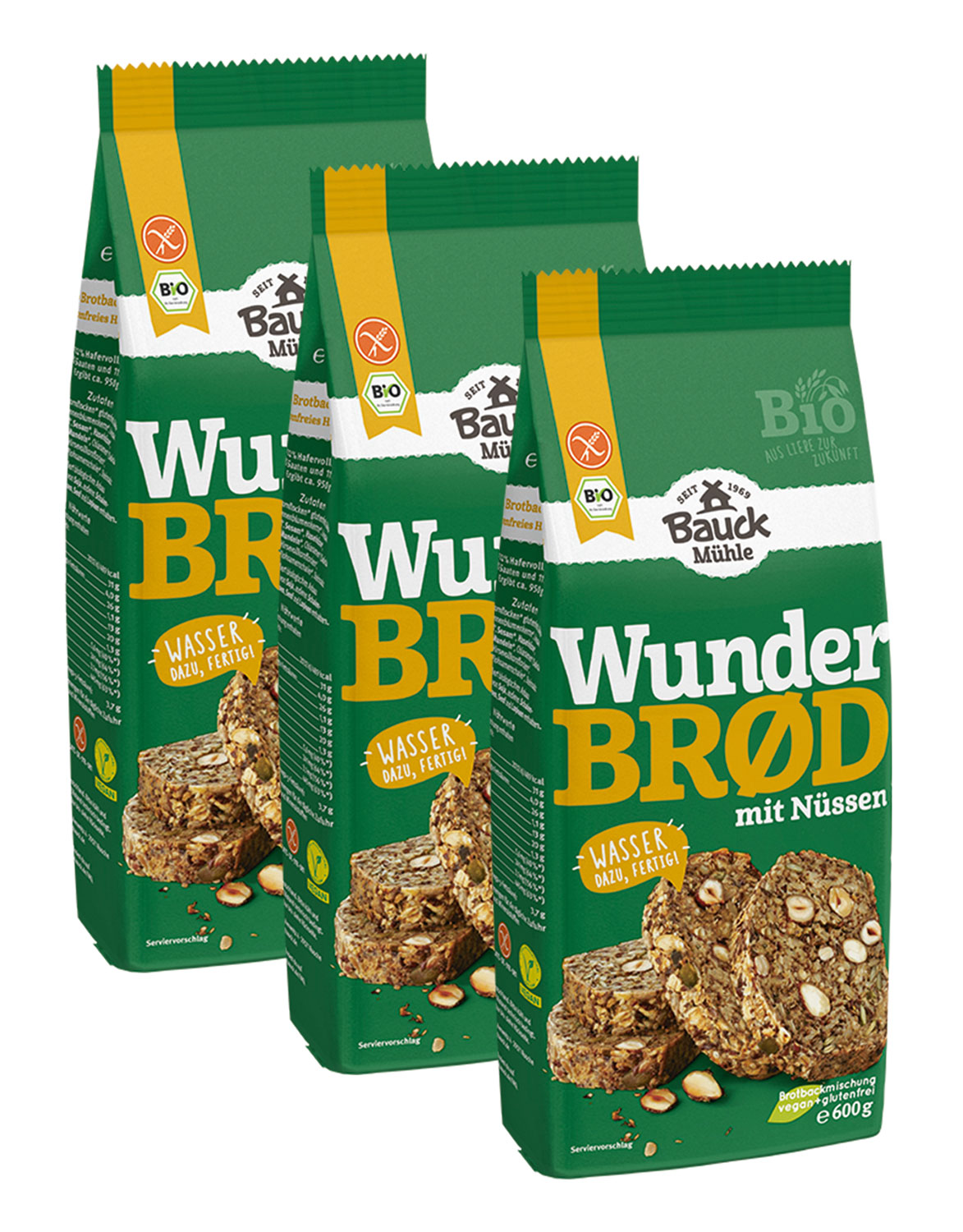  3er-Pack Bauck Mhle Wunderbrd mit Nssen Bio  