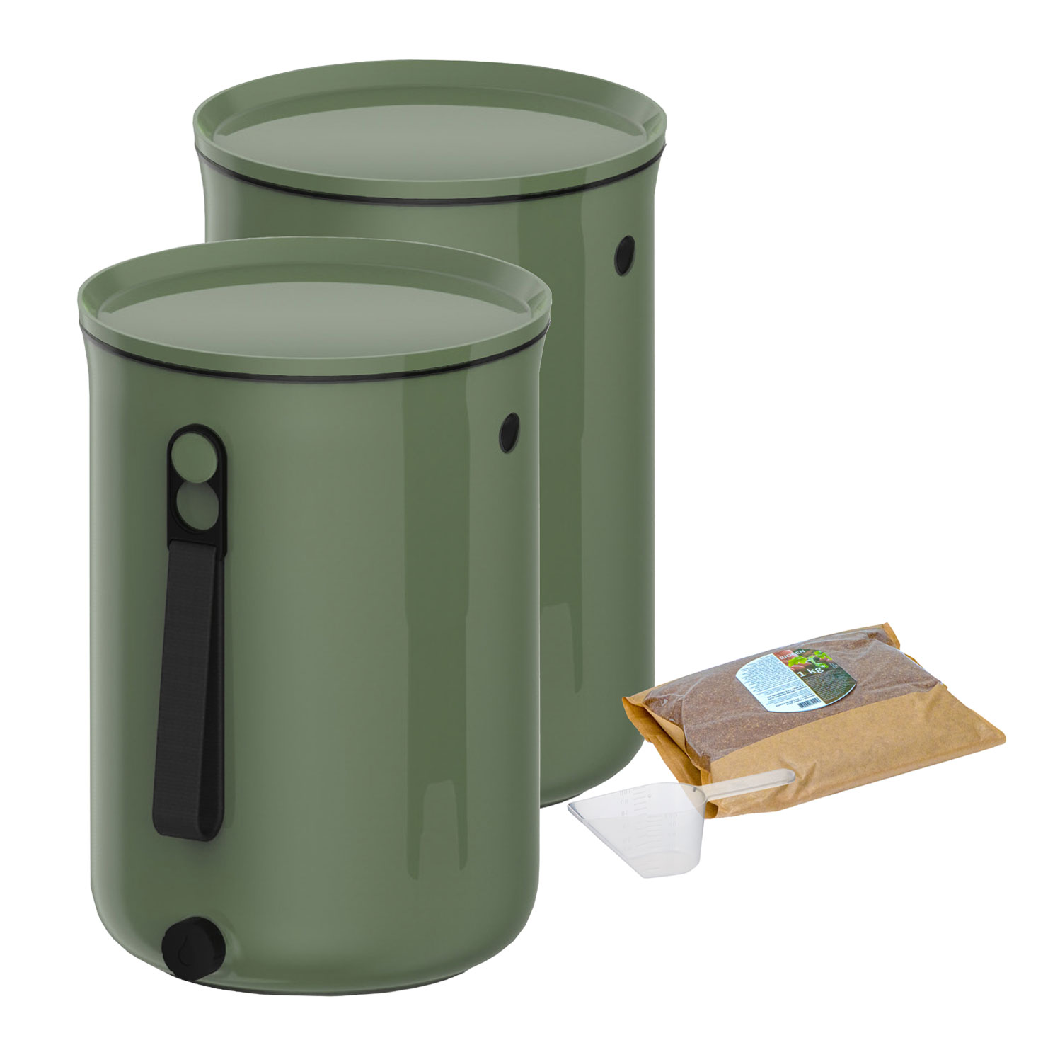 Kchenkomposter Bokashi Set 2 x 9,6 Liter Eimer inkl. 1 Kg Ferment