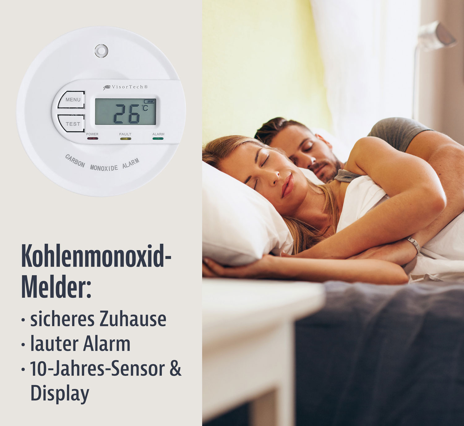 Kohlenmonoxid-Melder mit 10-Jahres-Sensor & Display 85 dB, EN 5029102