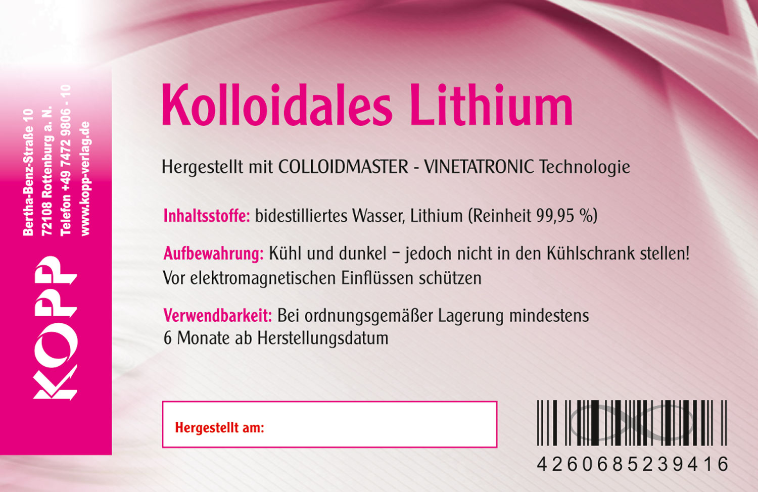 Kolloidales Lithium - Konzentration 100 ppm / 1 mg Lithium je 10 ml / hochrein02