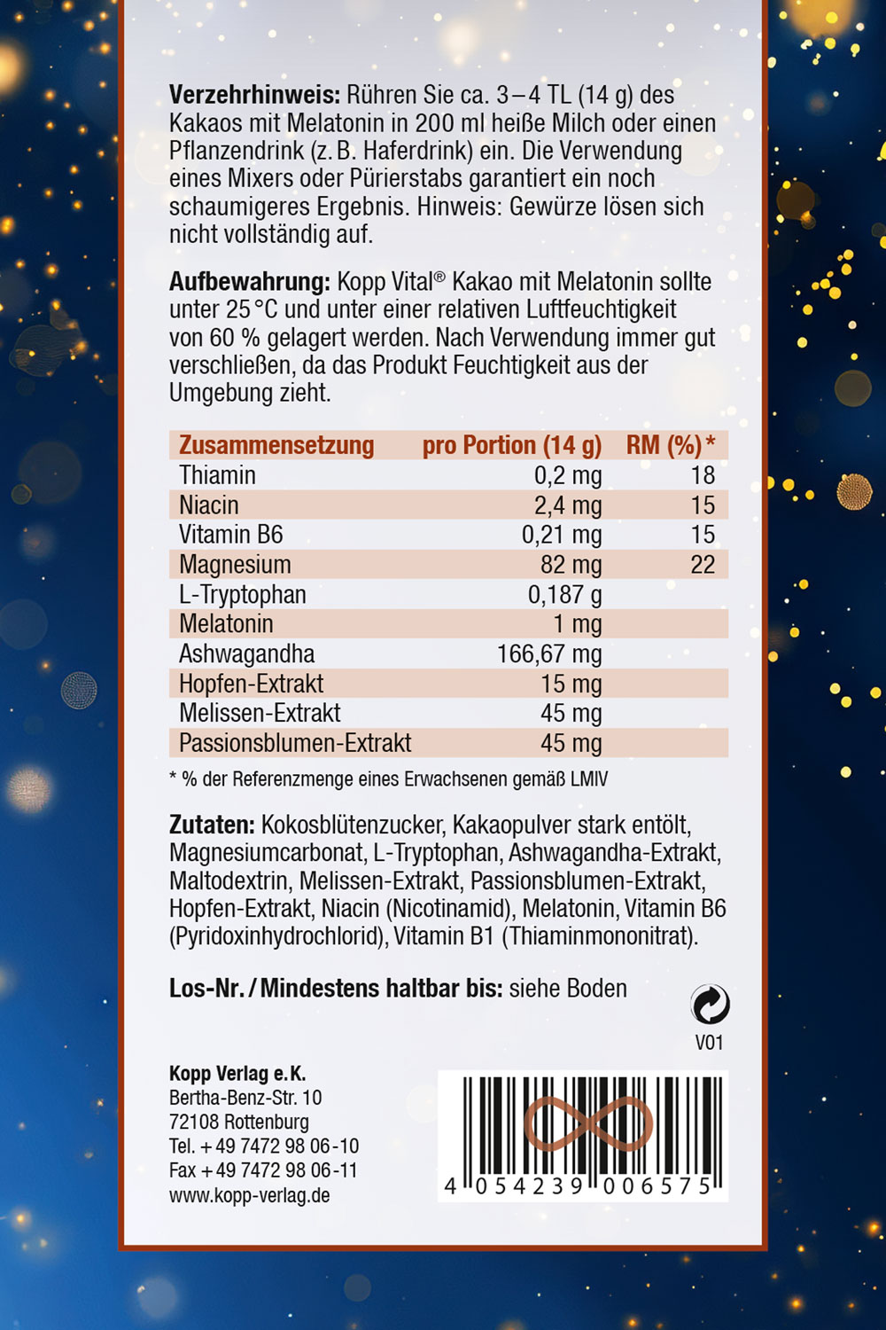 Kopp Vital   Kakao mit Melatonin / 1 mg / 210 g02