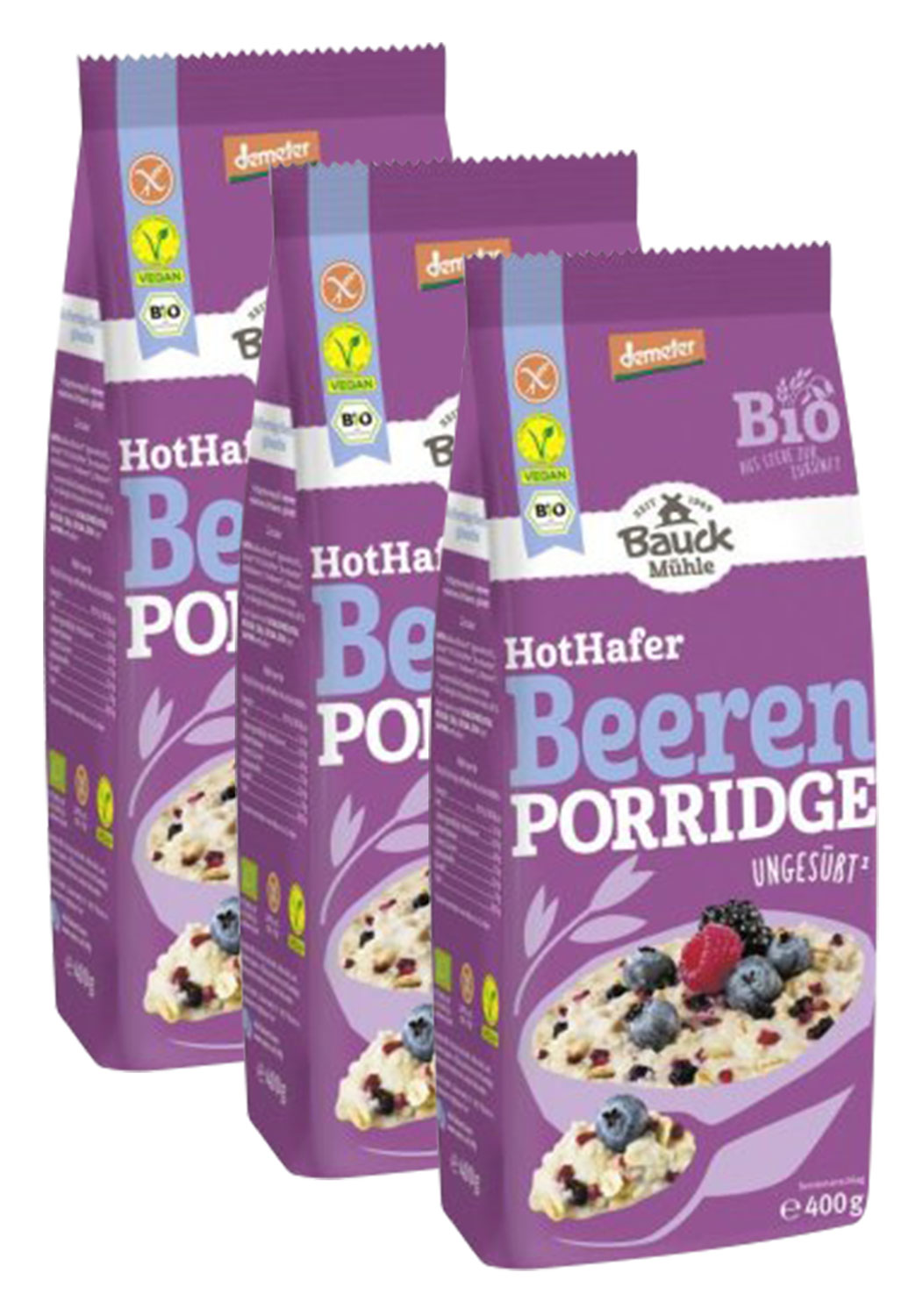  3er-Pack Bauck Mhle Porridge Hot-Hafer-Beere Bio 