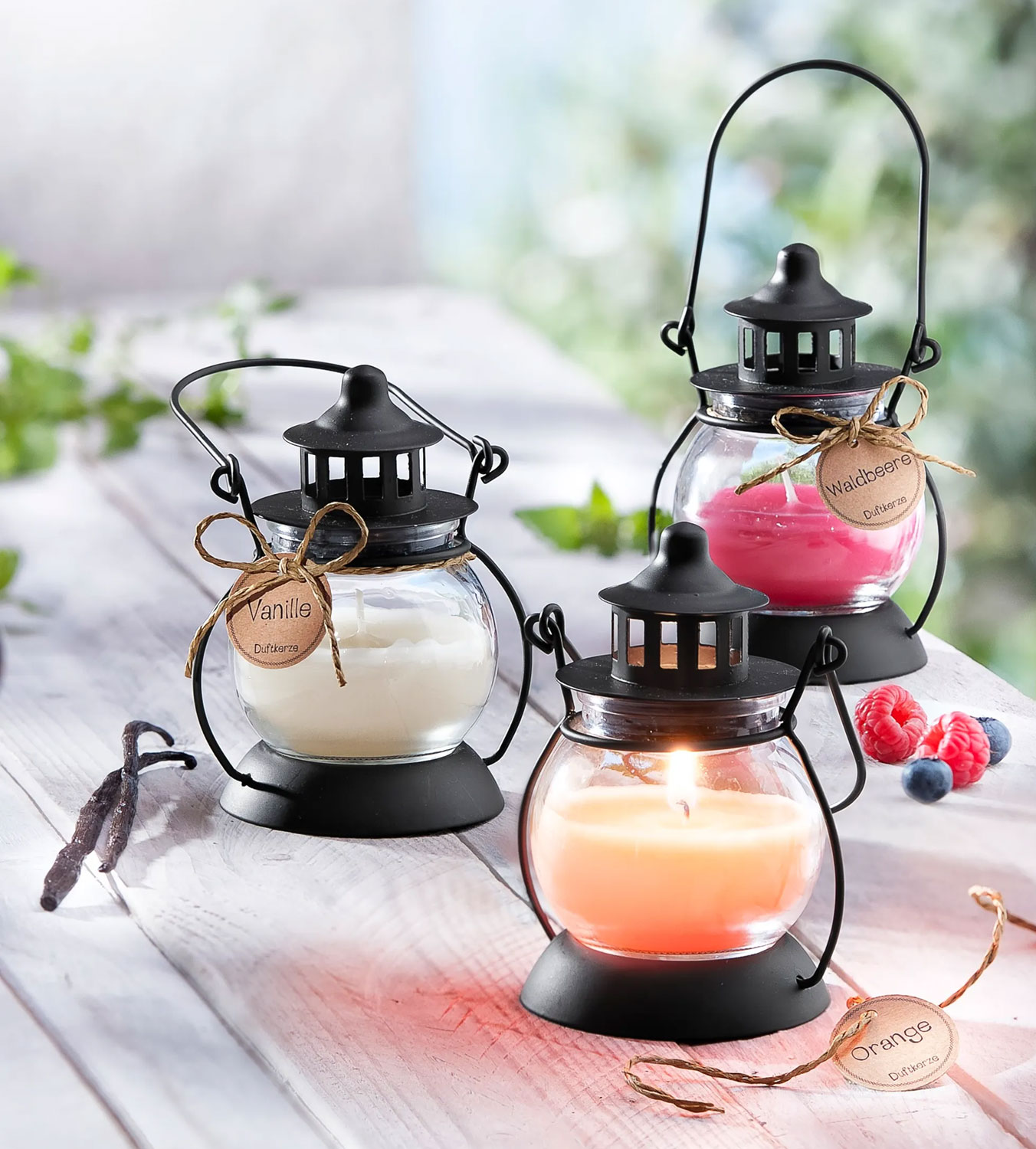 3er-Set Duftkerzen in Mini-Laternen
