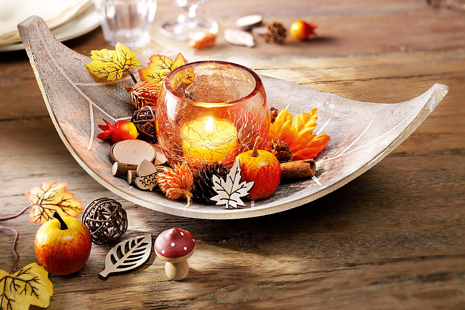 Teelichthalter-Set Herbstblatt