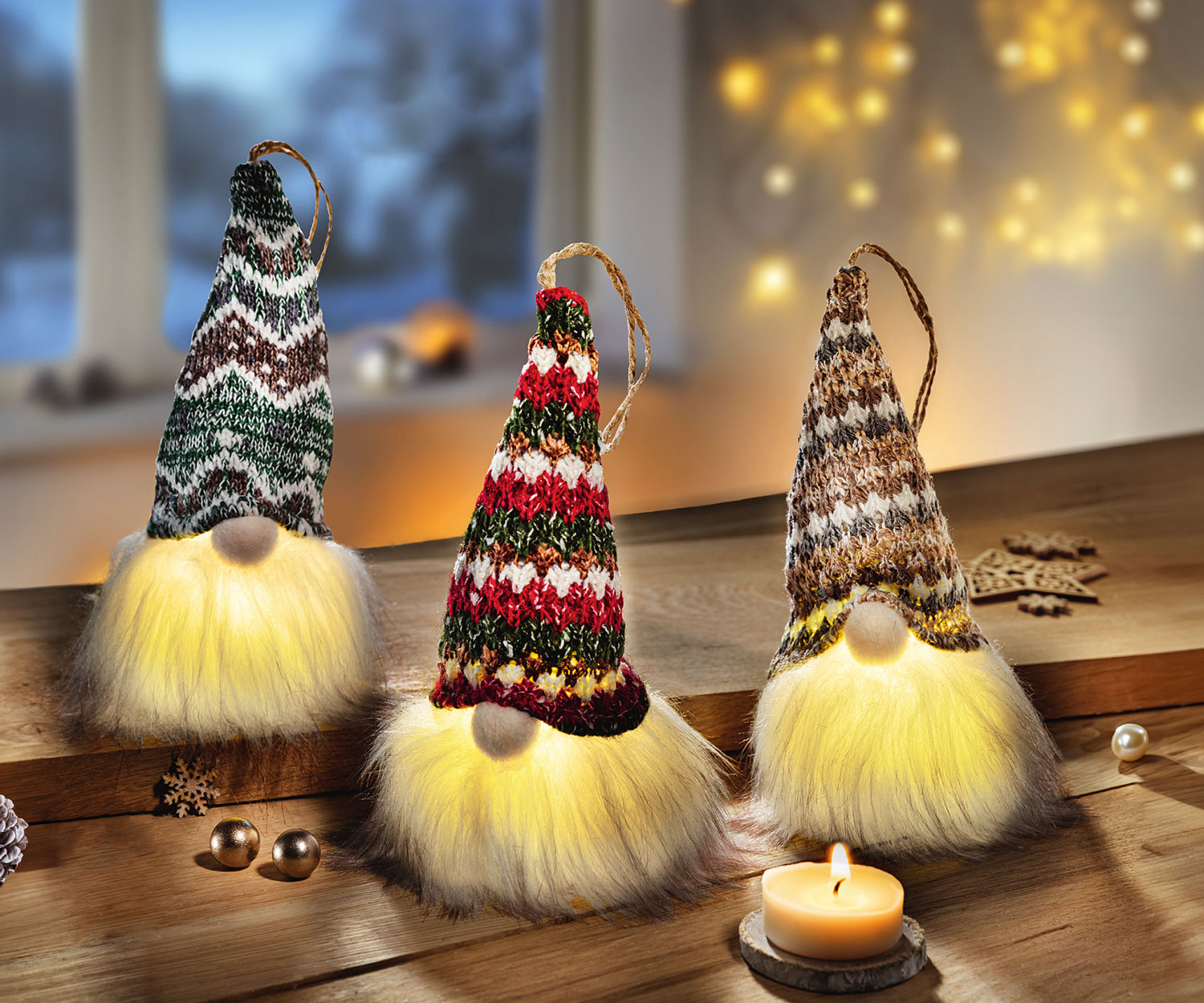 3er-Set LED-Dekofiguren Wichtel