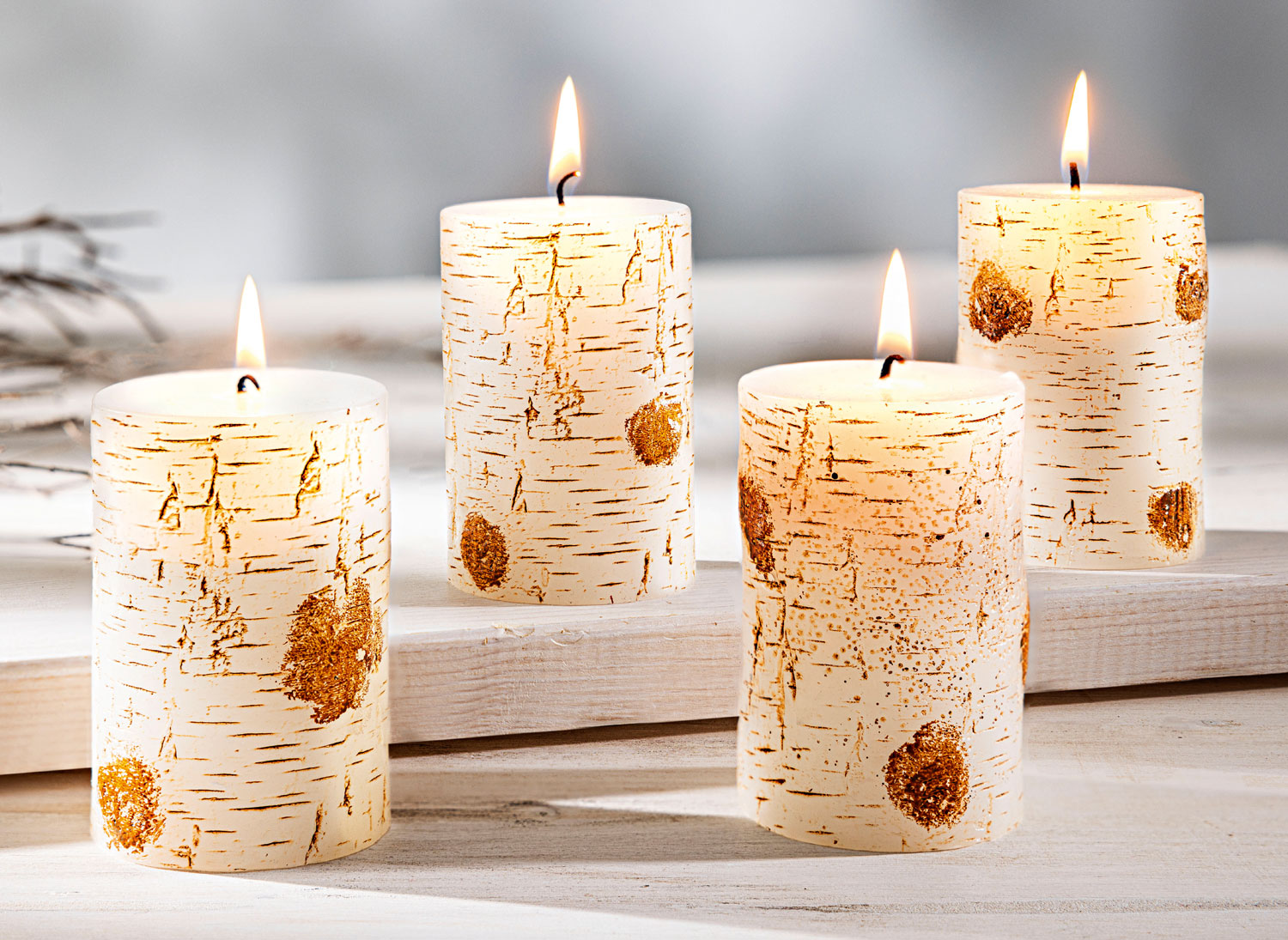 4er-Set Stumpenkerzen Birke