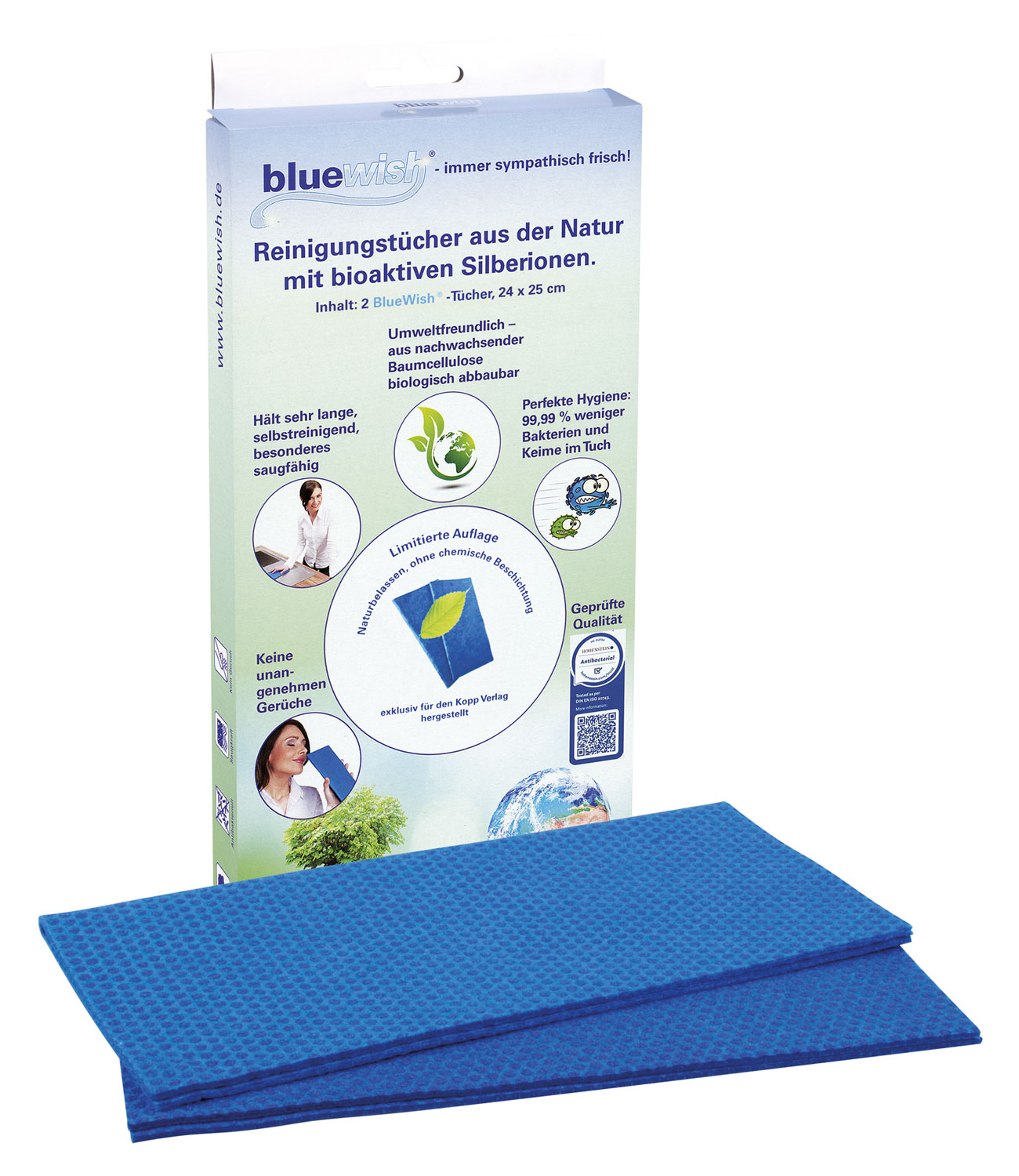 BlueWish 2x Reinigungstcher mit Silberionen - naturbelassen