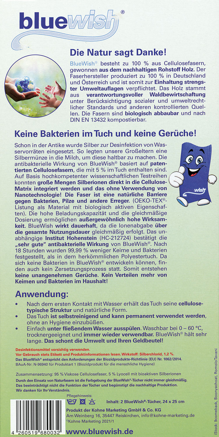 BlueWish 2x Reinigungstcher mit Silberionen - naturbelassen01