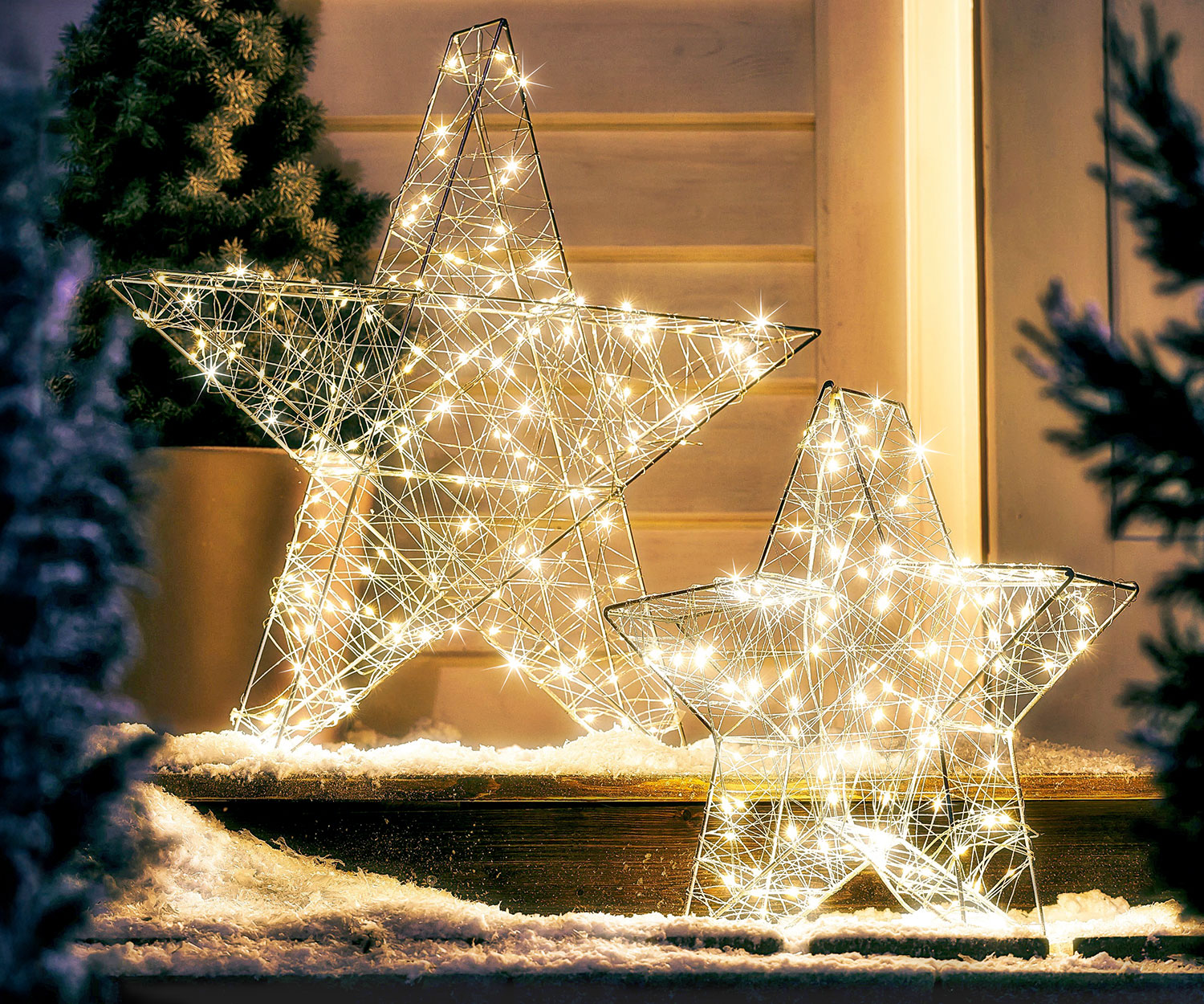 2er-Set LED-Sterne aus Metall mit 150 LEDs und 220 LEDs