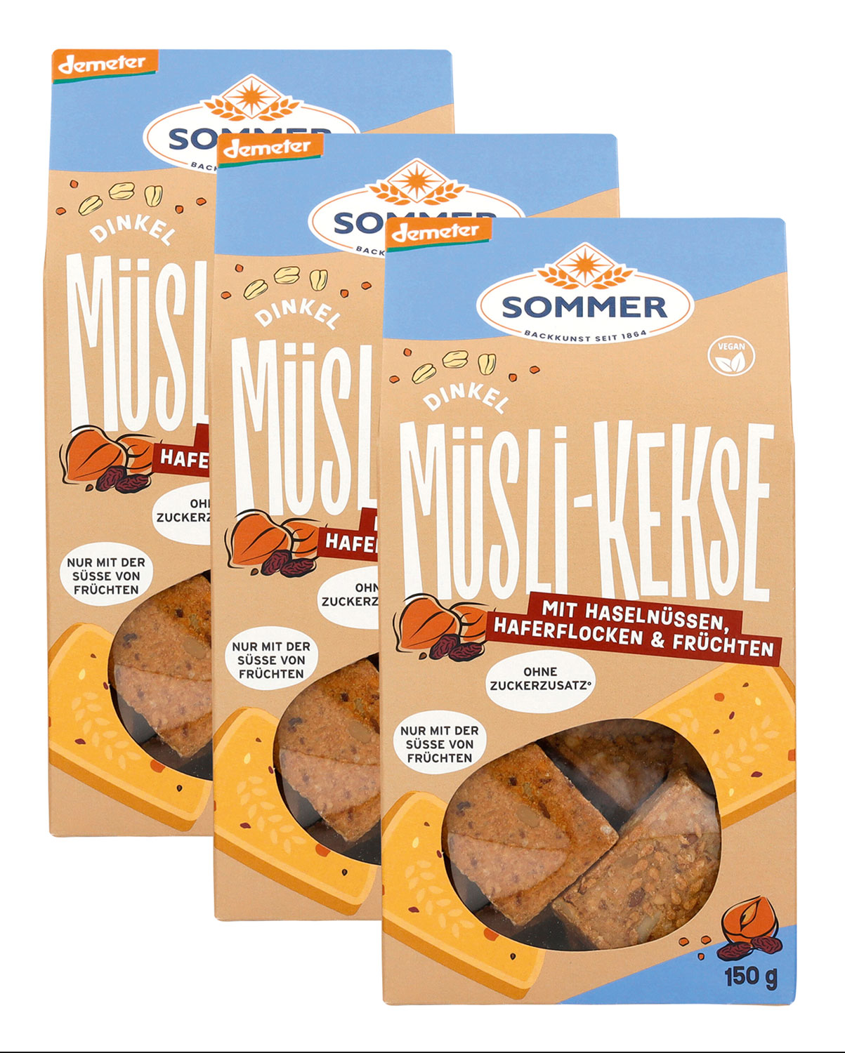 3er-Pack Sommer Dinkel Msli-Kekse mit Haselnssen