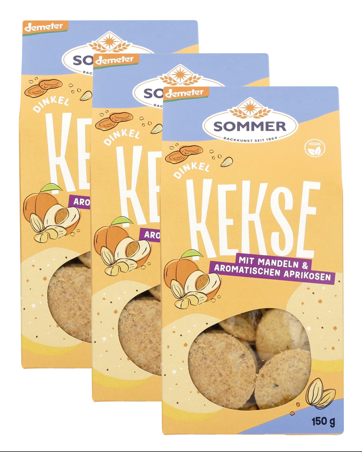 3er-Pack Sommer Dinkel Kekse mit Mandeln & Aprikosen