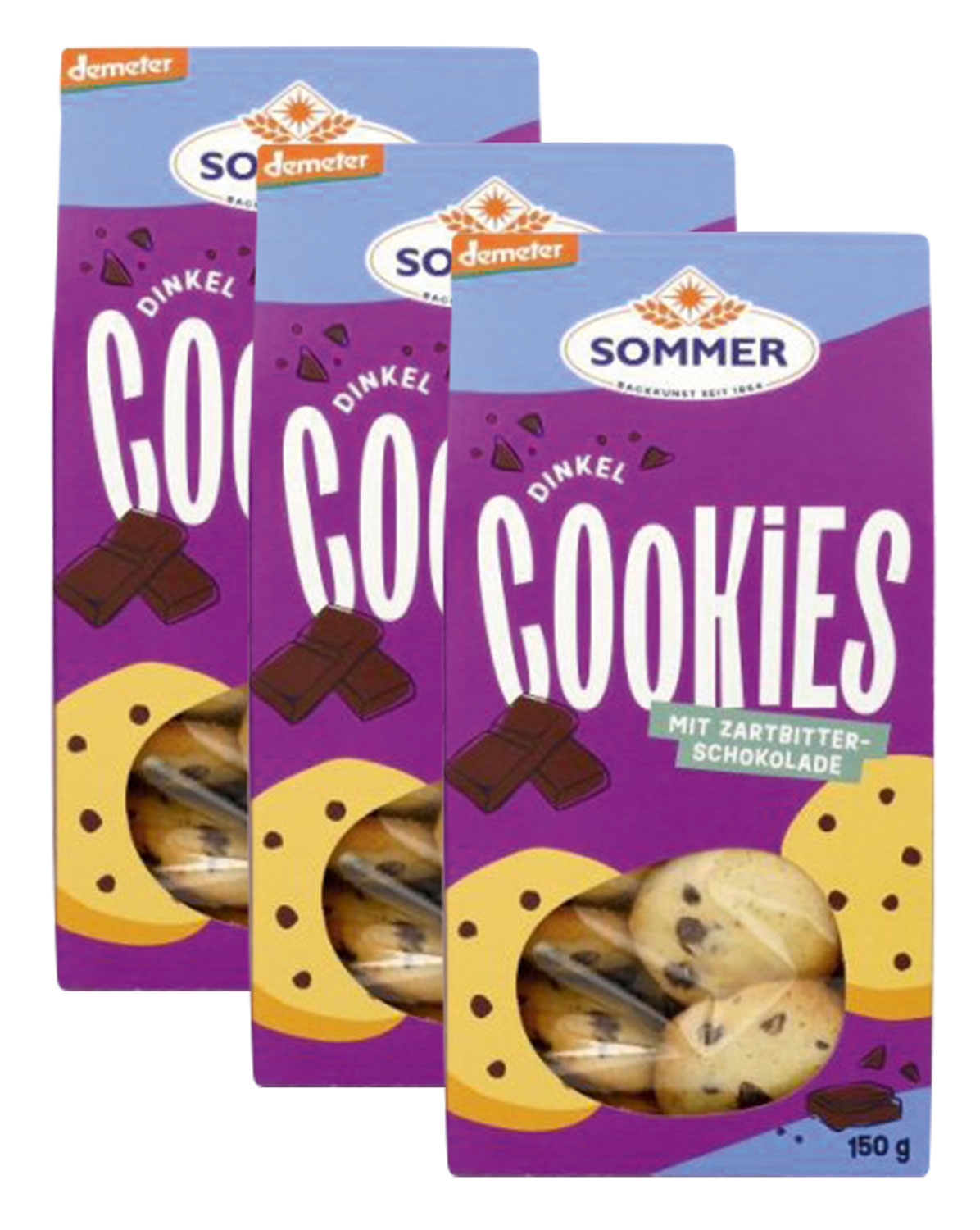 3er-Pack Sommer Dinkel Schoko-Split Cookies