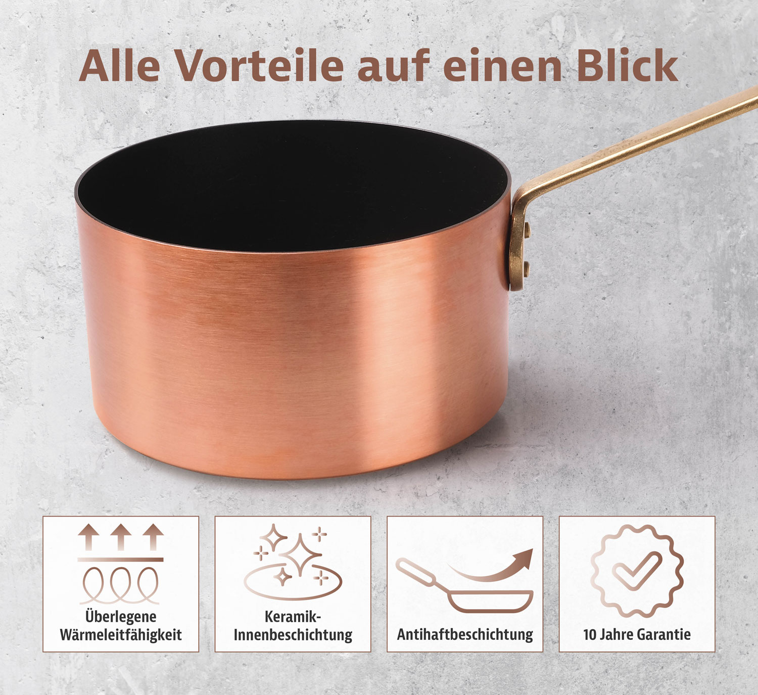 Kupfermanufaktur Weyersberg Kupfer-Stielkasserolle, Designlinie Keramik01