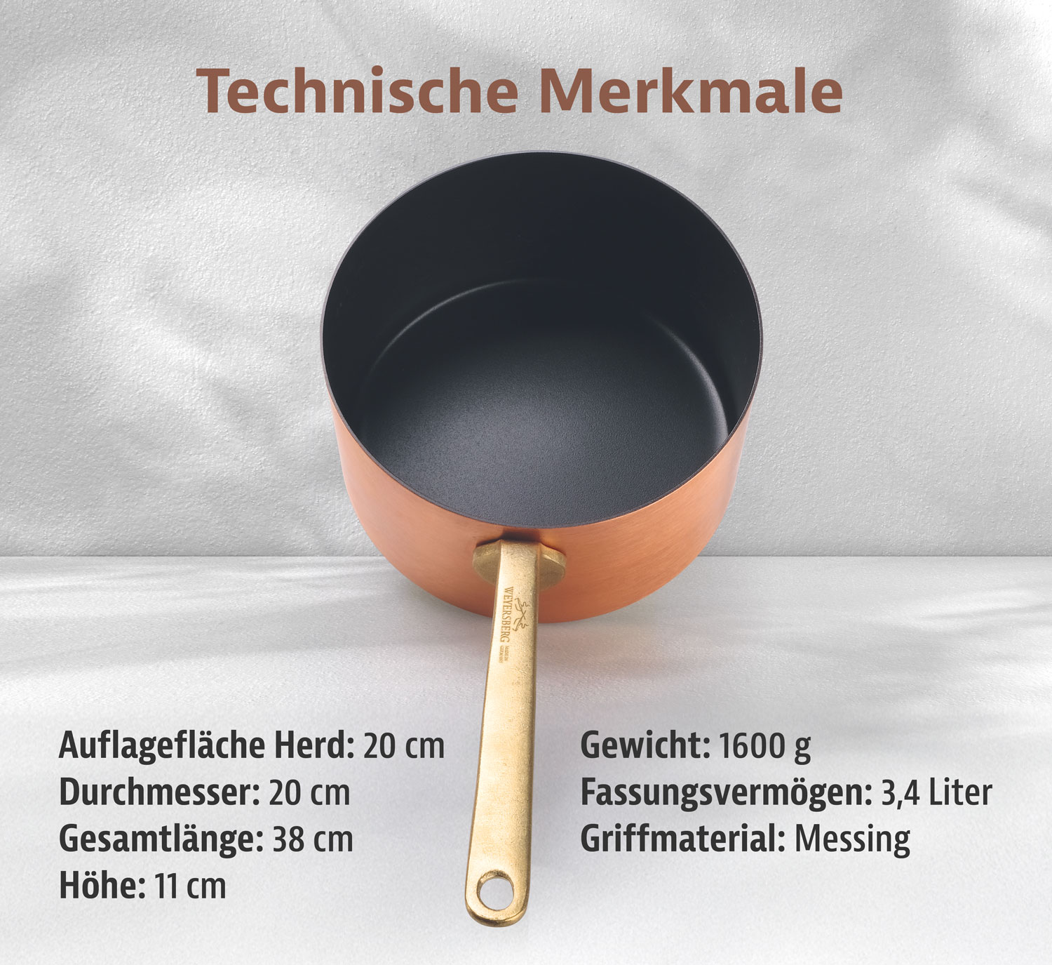 Kupfermanufaktur Weyersberg Kupfer-Stielkasserolle, Designlinie Keramik03