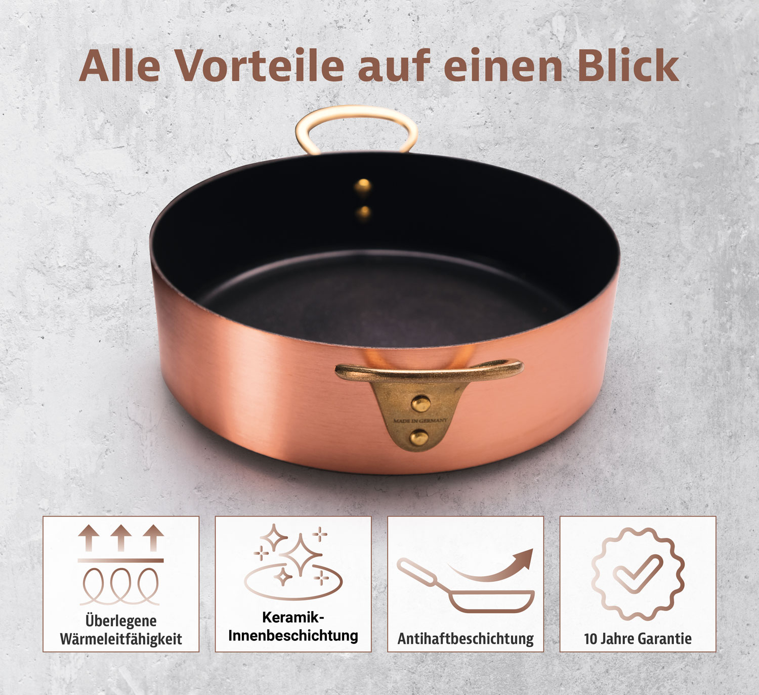 Kupfermanufaktur Weyersberg Kupfer-Sautoir mit Griffen, Designlinie Keramik01