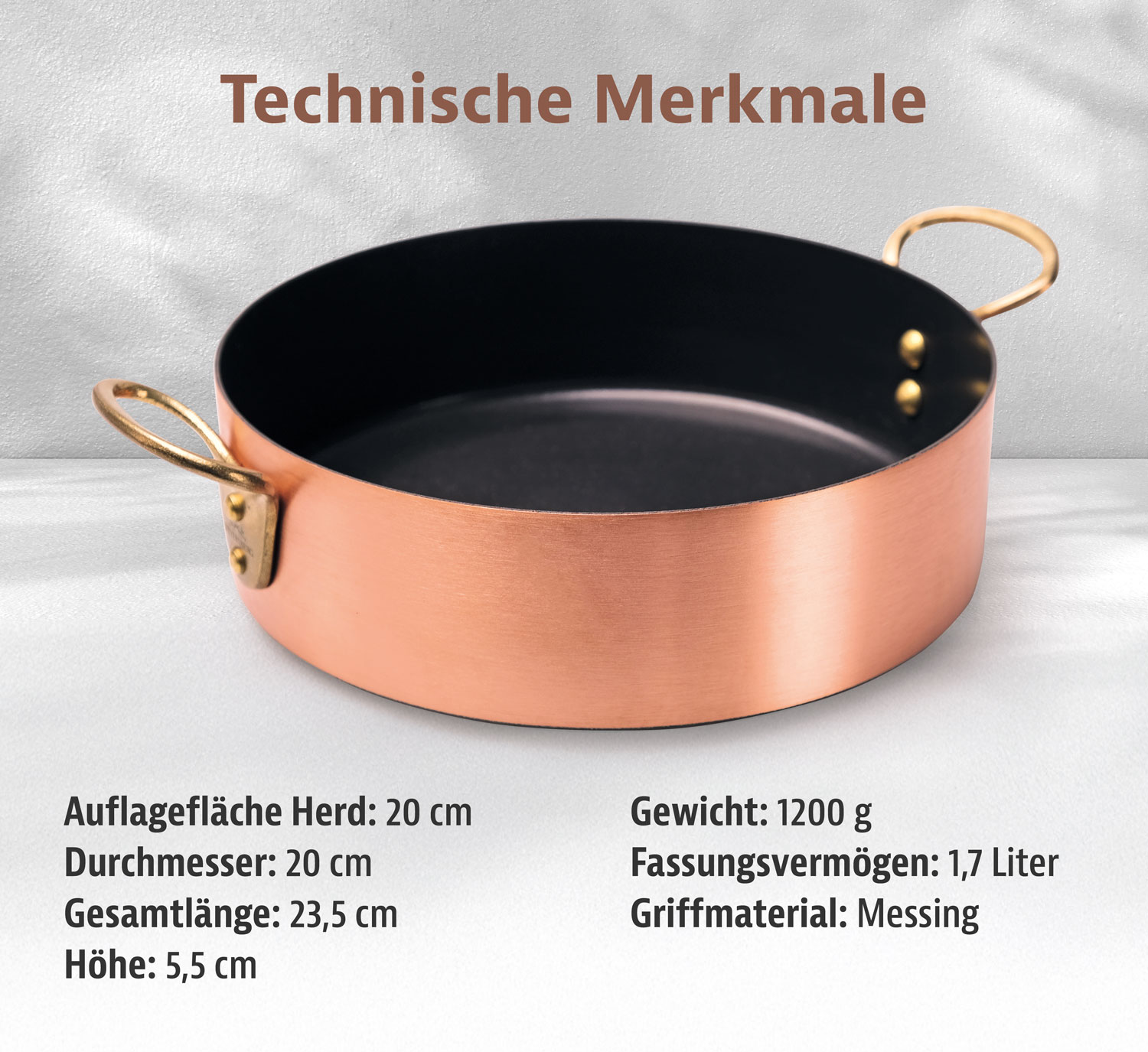 Kupfermanufaktur Weyersberg Kupfer-Sautoir mit Griffen, Designlinie Keramik03