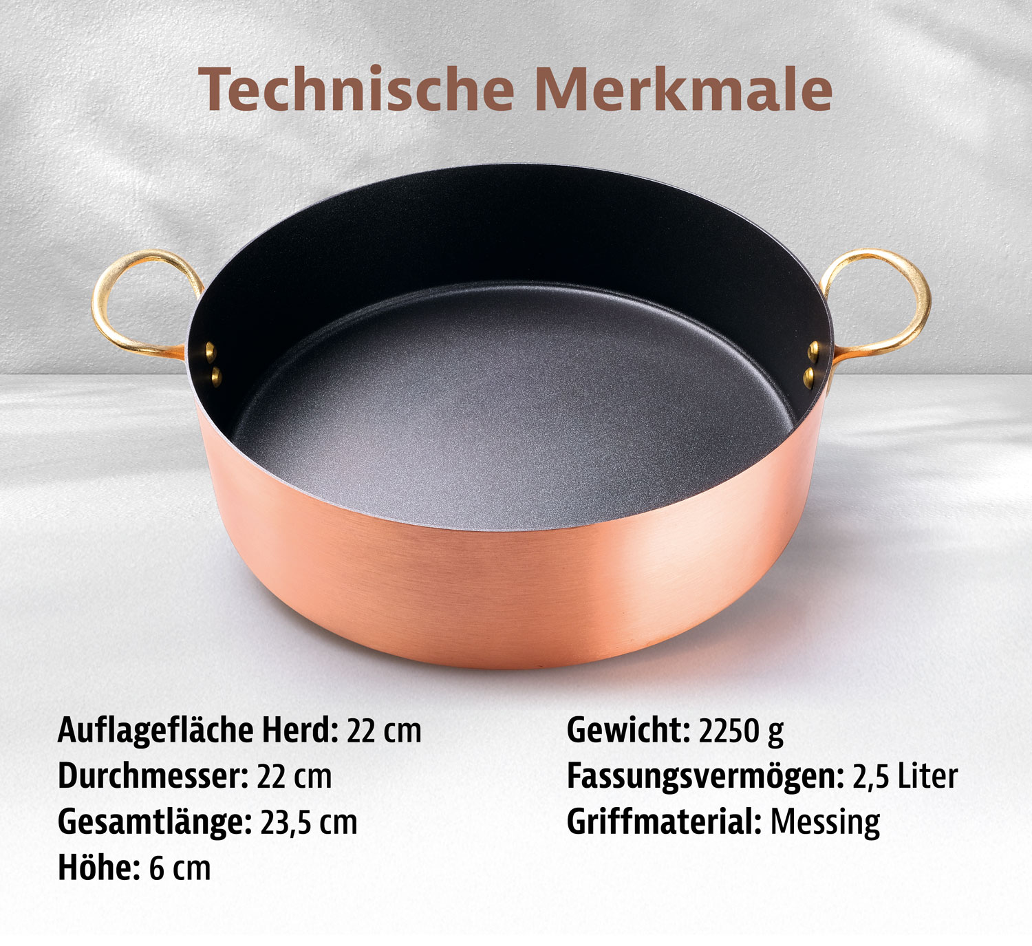 Kupfermanufaktur Weyersberg Kupfer-Sautoir mit Griffen, Designlinie Keramik03