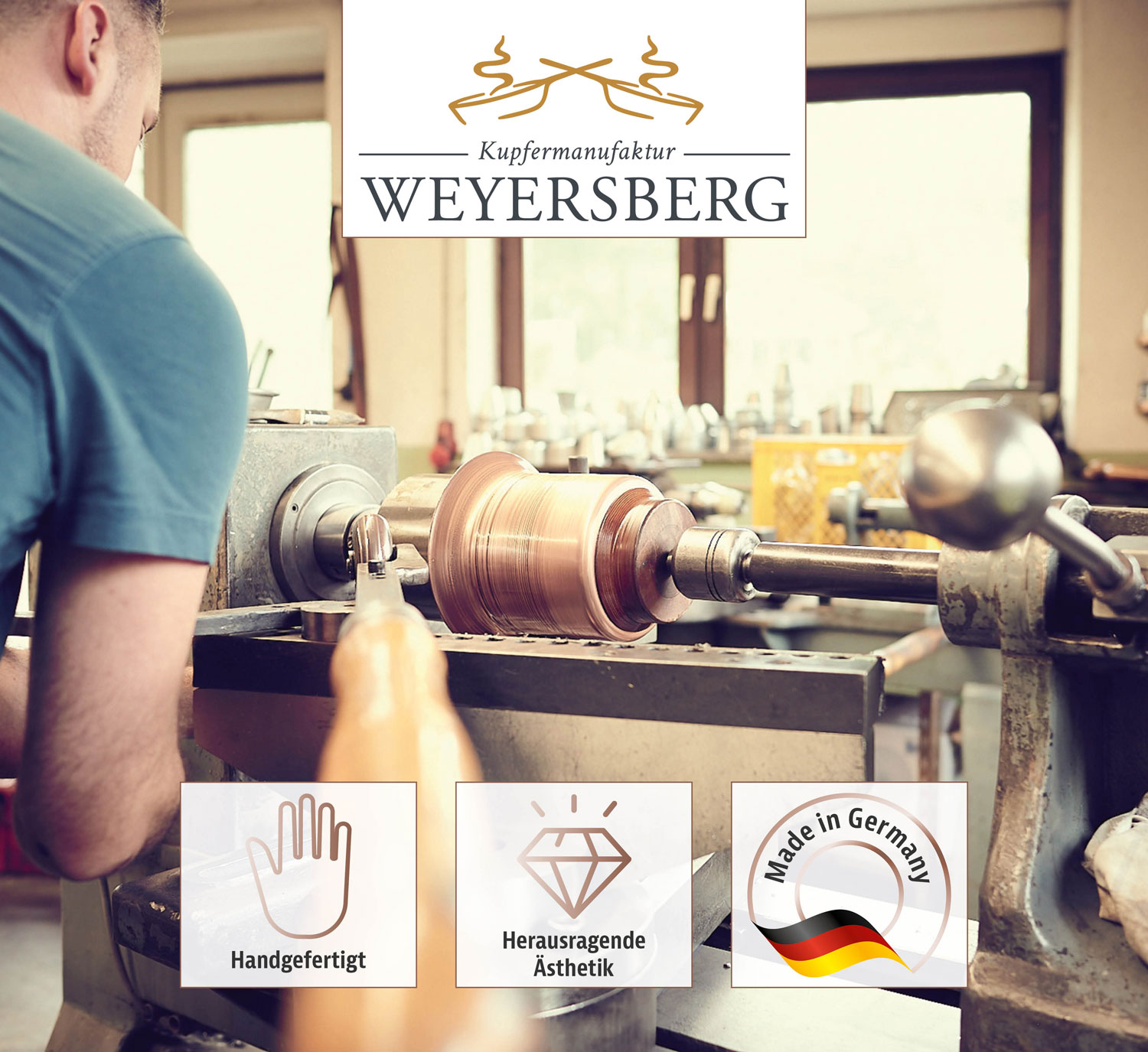 Kupfermanufaktur Weyersberg Kupfer-Sautoir mit Griffen, Designlinie Keramik07