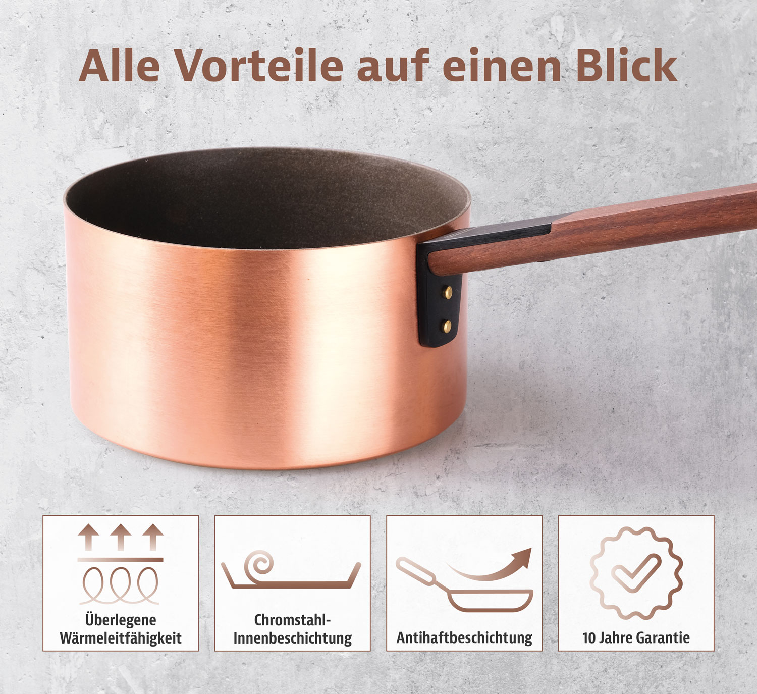 Kupfermanufaktur Weyersberg Kupfer-Stielkasserolle, Designlinie Chrom-Noir01