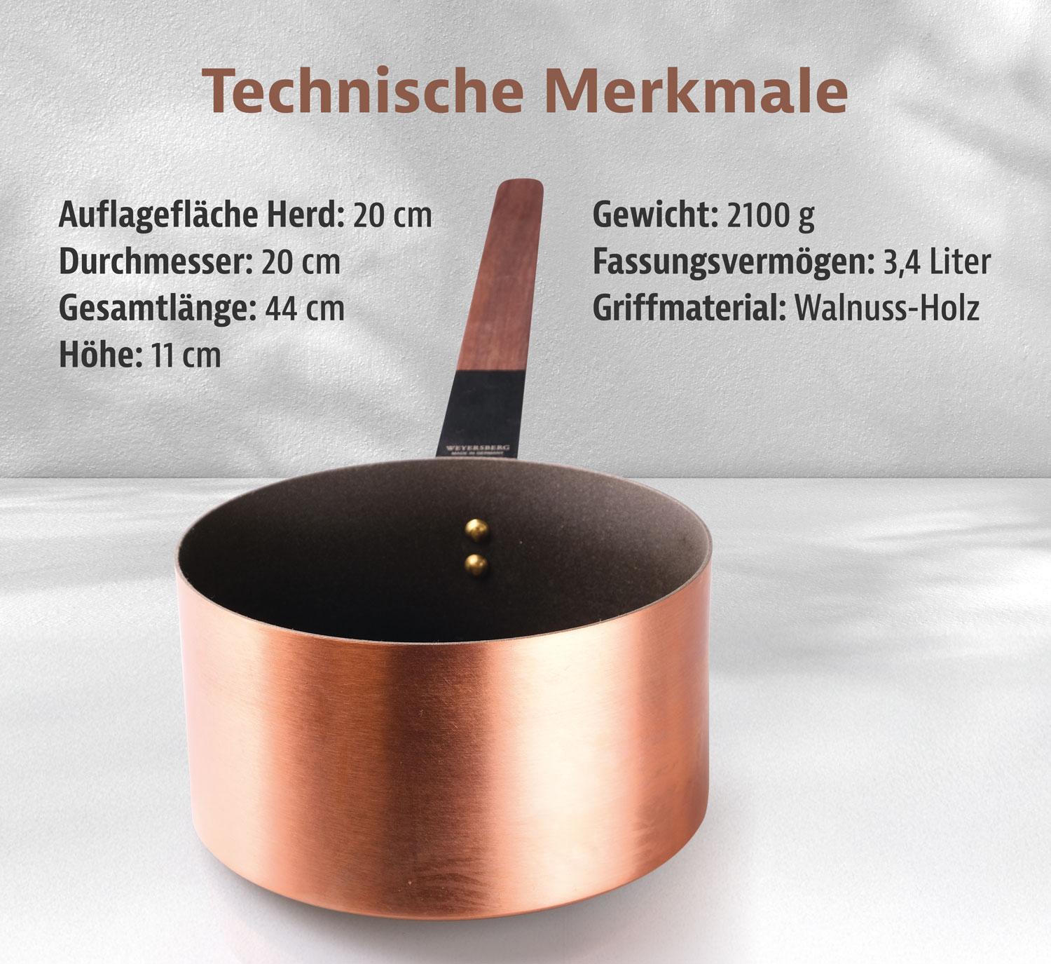 Kupfermanufaktur Weyersberg Kupfer-Stielkasserolle, Designlinie Chrom-Noir03