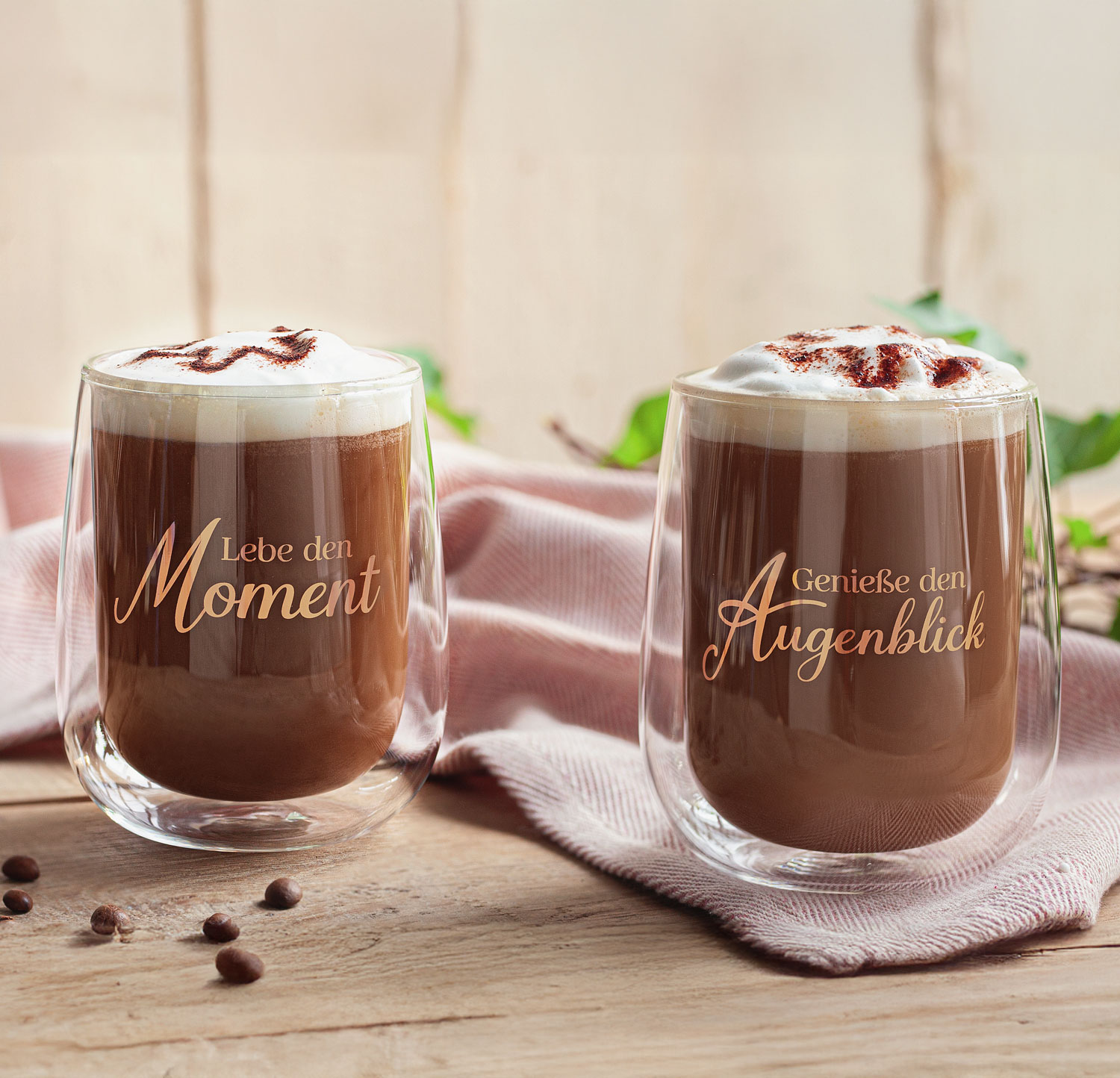 2er-Set Doppelwandige Thermo-Glser XXL mit Goldschrift