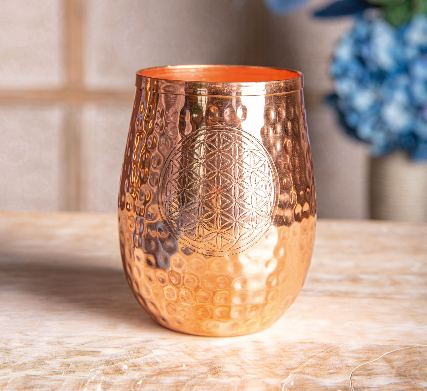 Kupfertrinkbecher Blume des Lebens