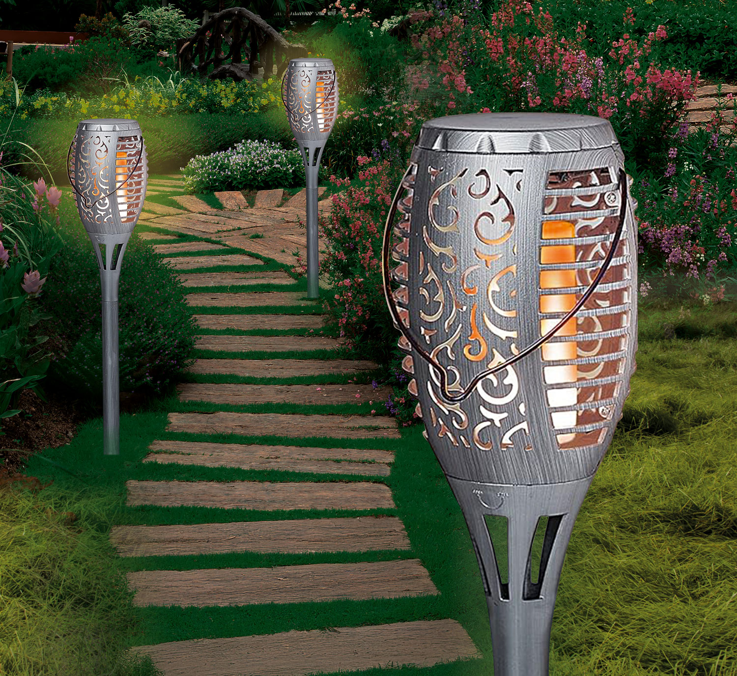 2er-Pack Solar-Gartenstecker Flame