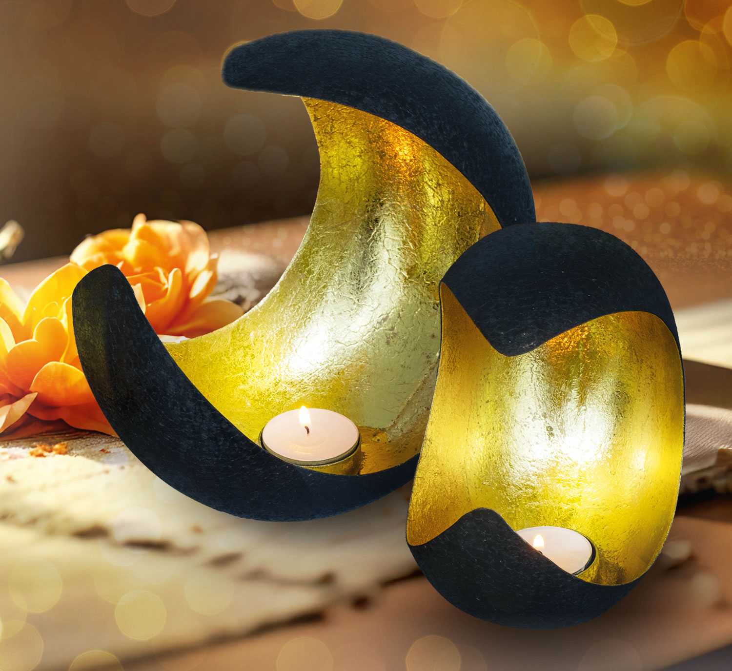 2er-Set Teelichthalter Mond